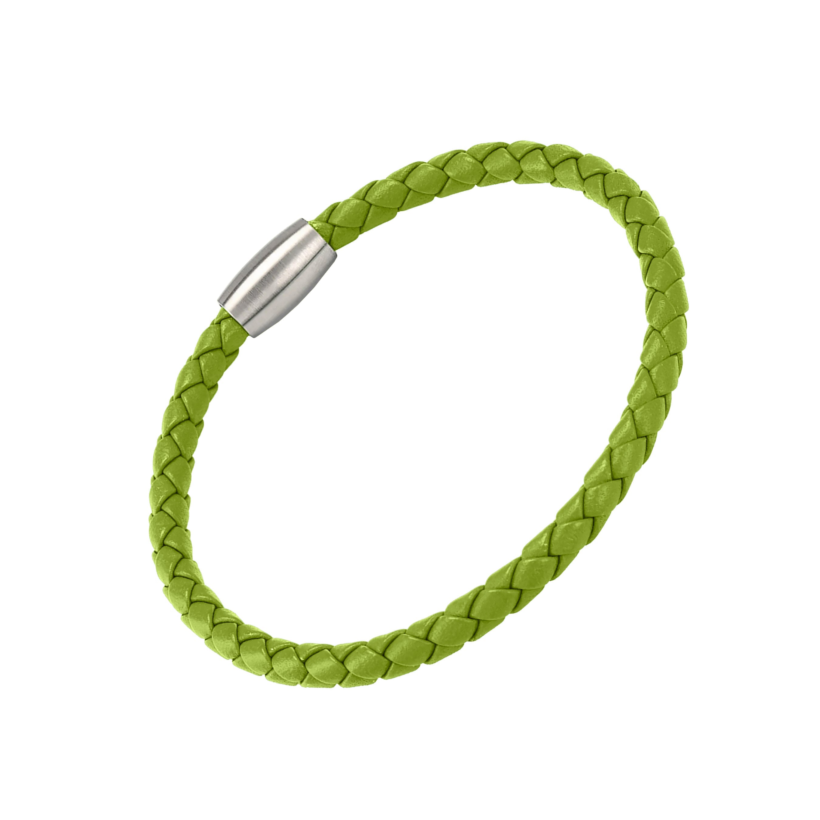 Lime green braided leather bracelet with magnetic clasp