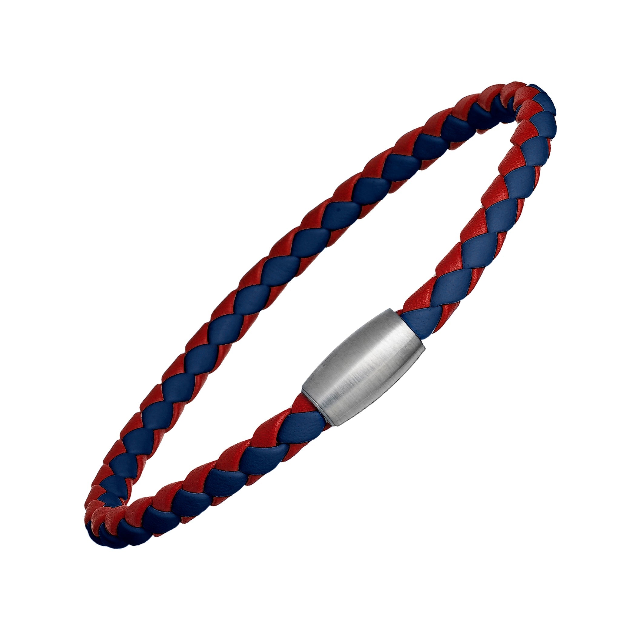 Jan Leslie Link Up two-tone red and navy round braided leather bracelet.
