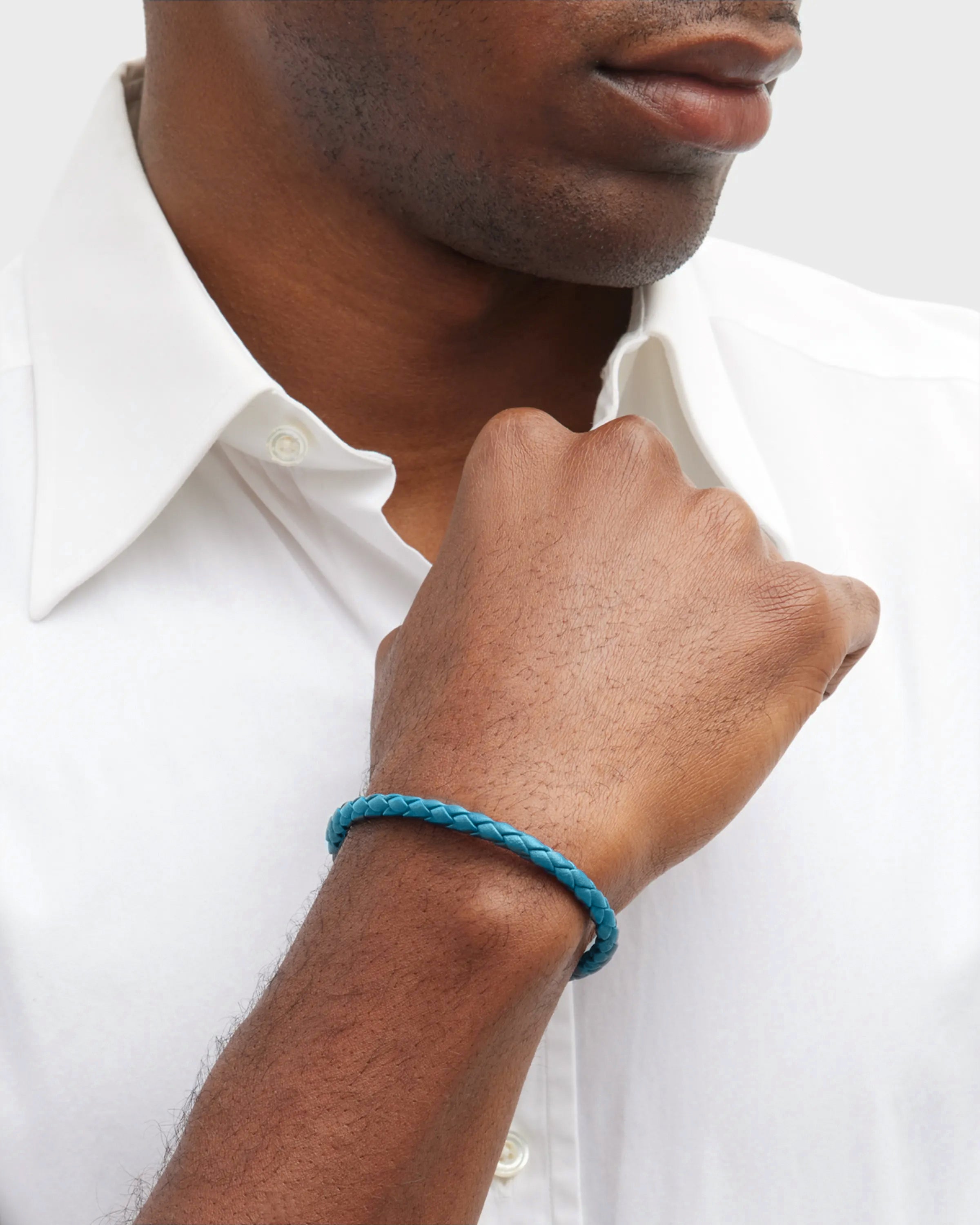 Turquoise braided leather bracelet with silver magnetic clasp