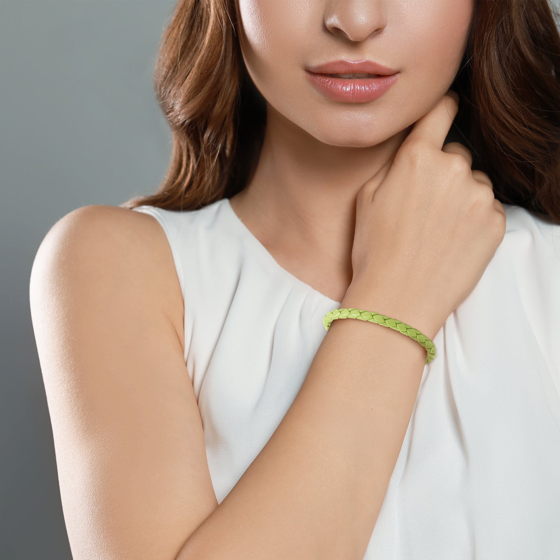 Lime Green Braided Leather Bracelet with Gold Magnetic Clasp | Jan Leslie