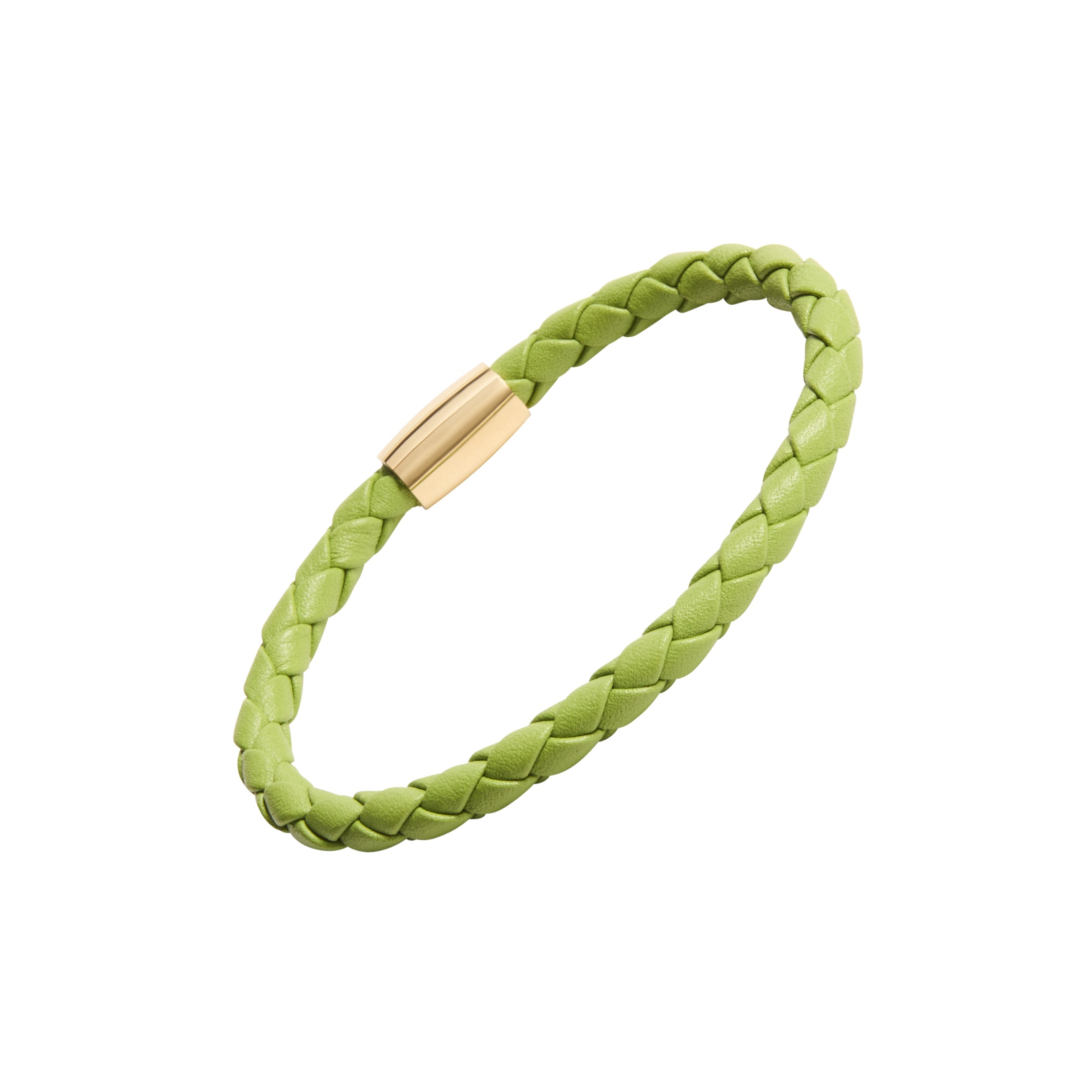 Lime Green Braided Leather Bracelet with Gold Magnetic Clasp | Jan Leslie
