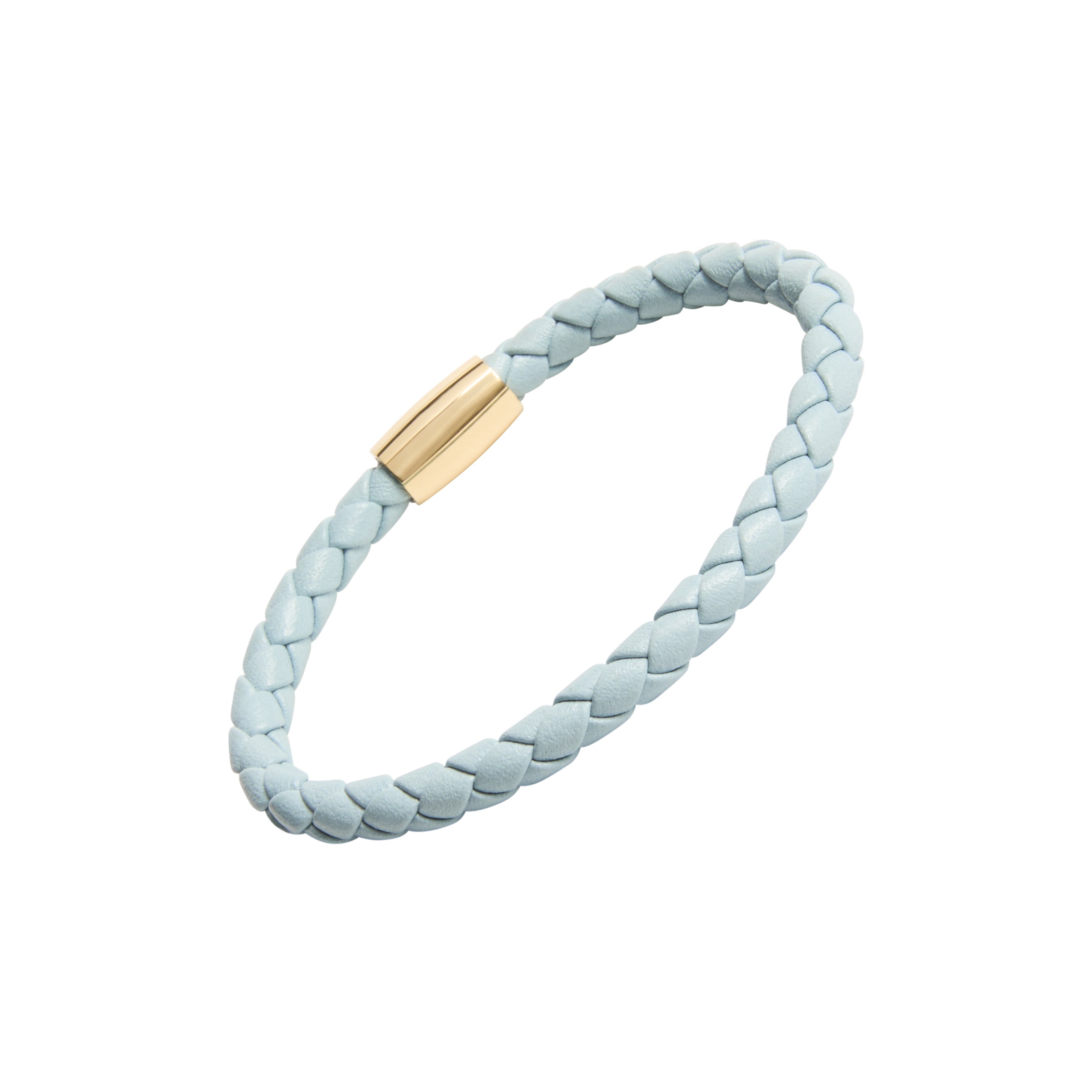 sky Blue Braided Leather Bracelet with Gold Magnetic Clasp | Jan Leslie.