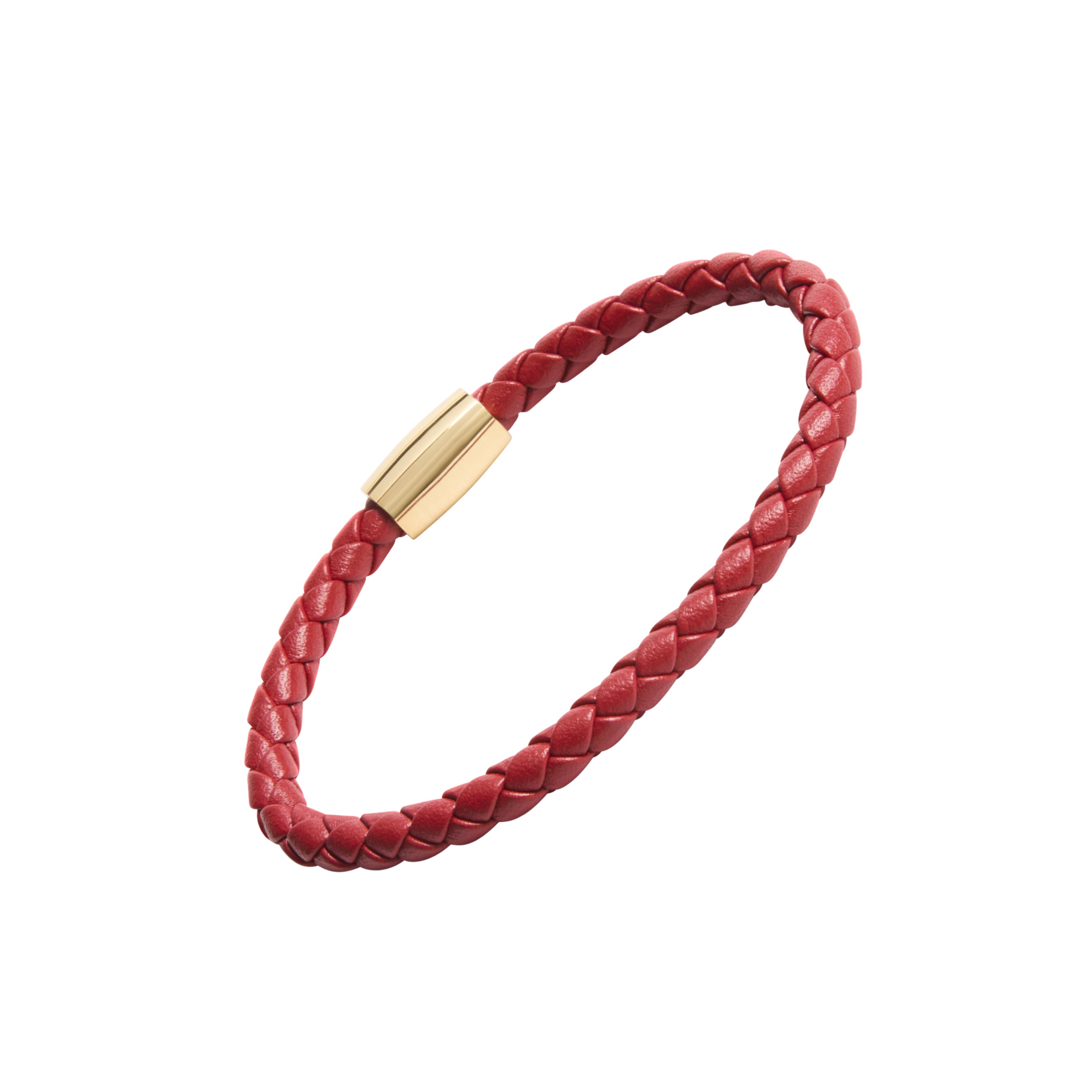  Sunset Red Braided Leather Bracelet with Gold Magnetic Clasp | Jan Leslie