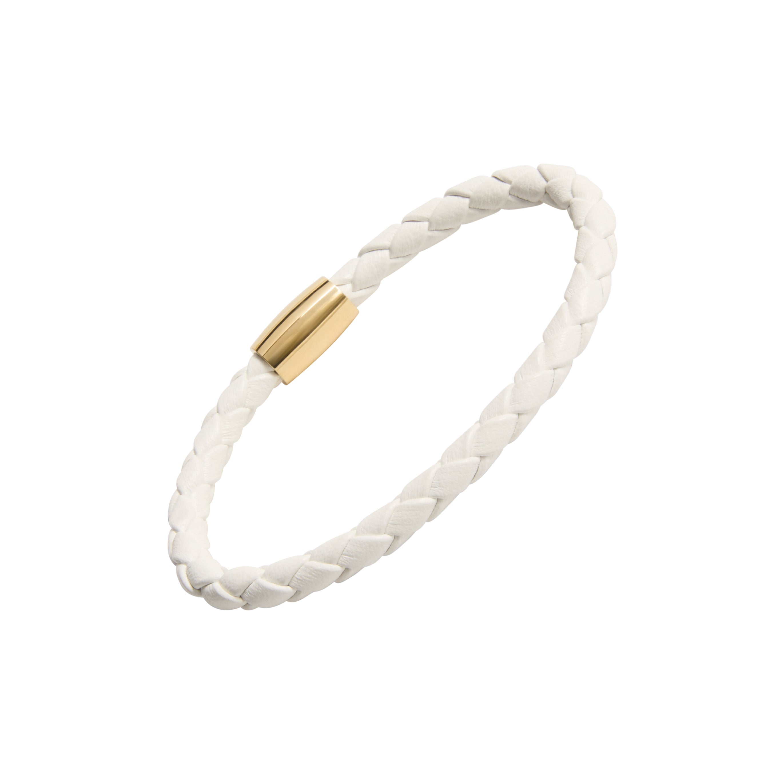  White Braided Leather Bracelet with Gold Magnetic Clasp | Jan Leslie