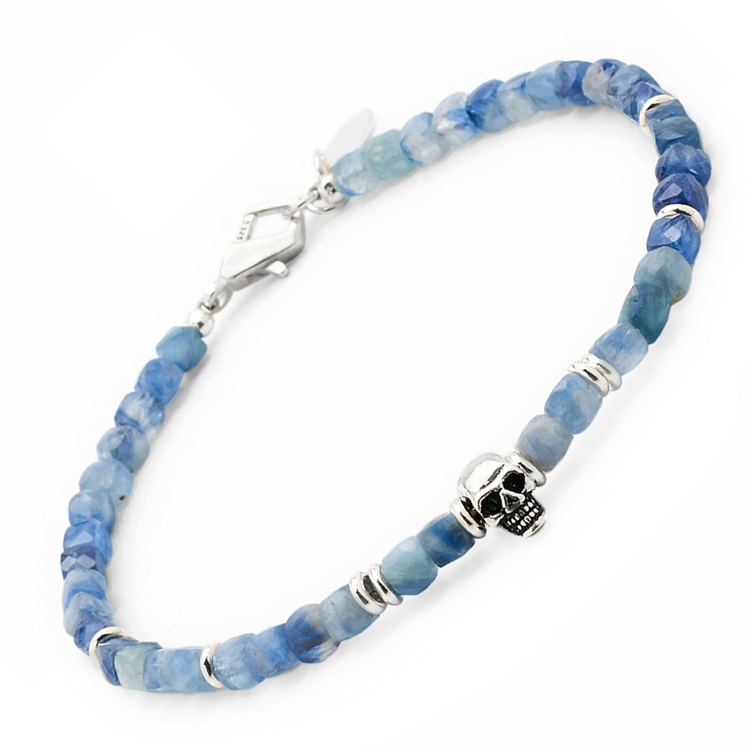 Faceted Kyanite Gemstone Skull Beaded Bracelet I Jan Leslie Cufflinks and Accessories. 