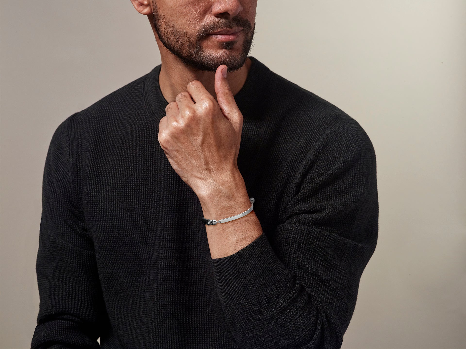 Men's matte black onyx bead bracelet with sterling silver 