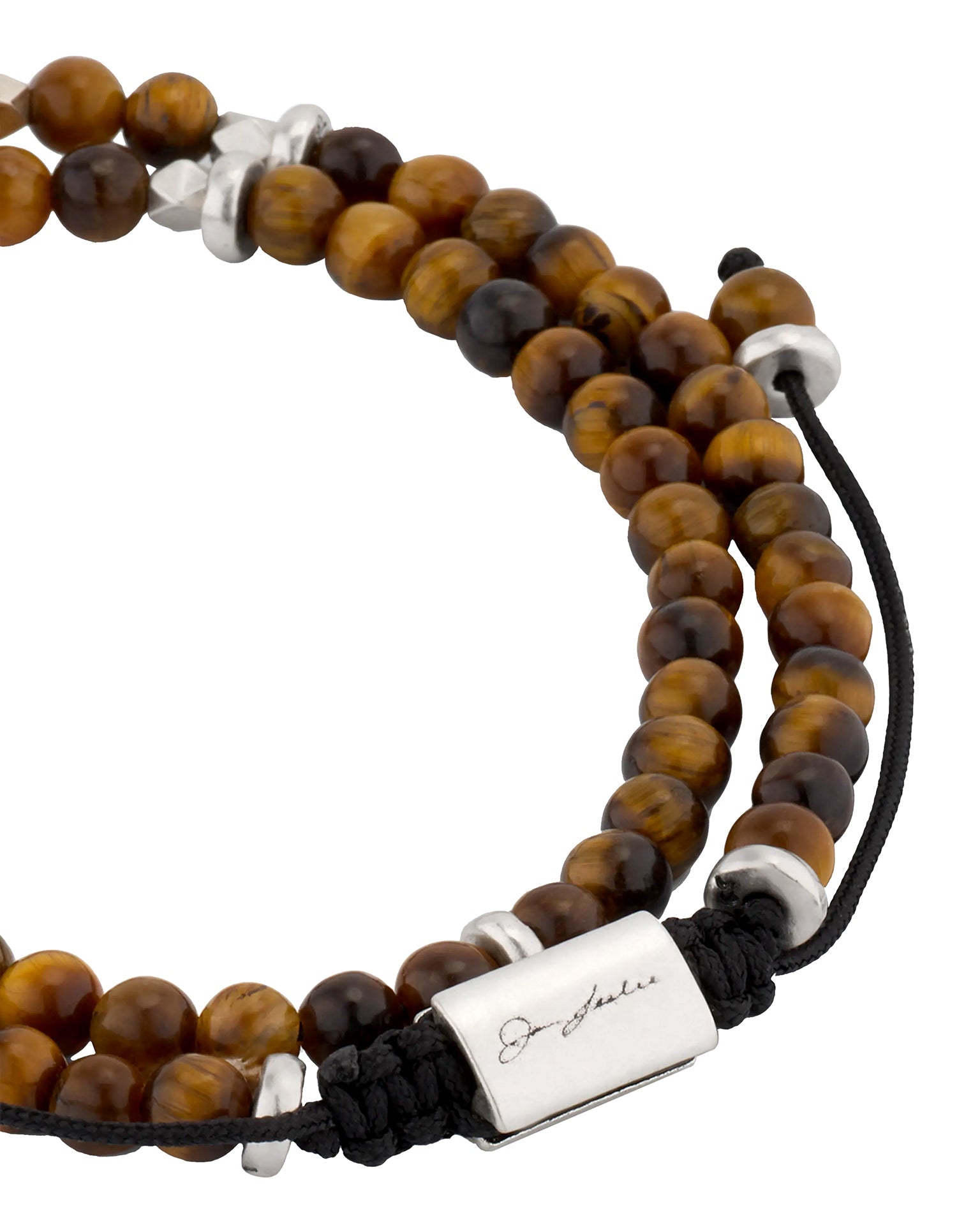 Men's tiger's eye double-wrap adjustable bracelet with sterling silver hex beads Jan Leslie