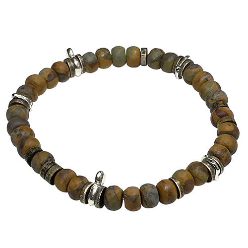 Power Stone Stretch Disc Bead Bracelet Bracelets in  matte tigers eye I Jan Leslie Cufflinks and Accessories. 