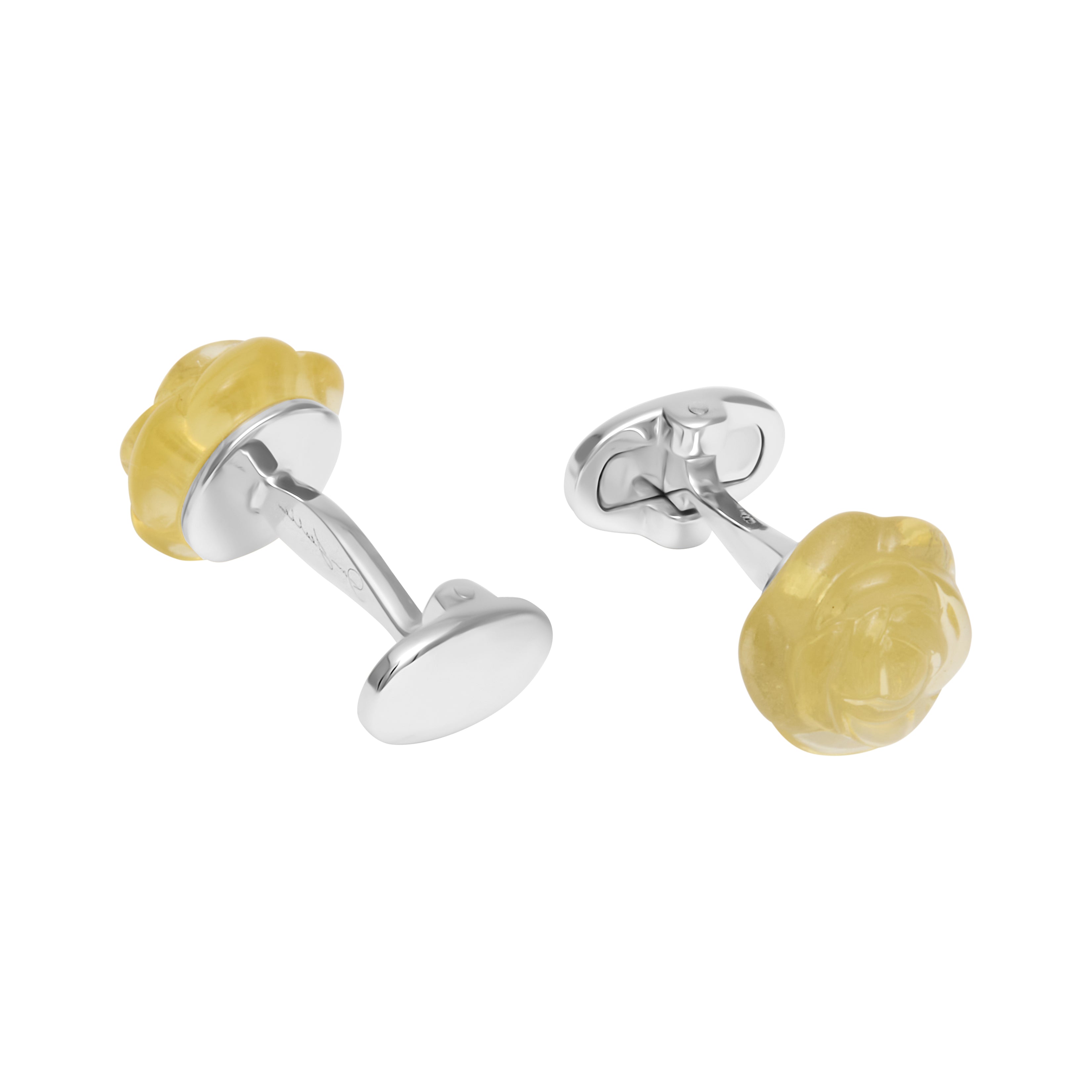 Hand-carved yellow calcite rose stud earrings.
