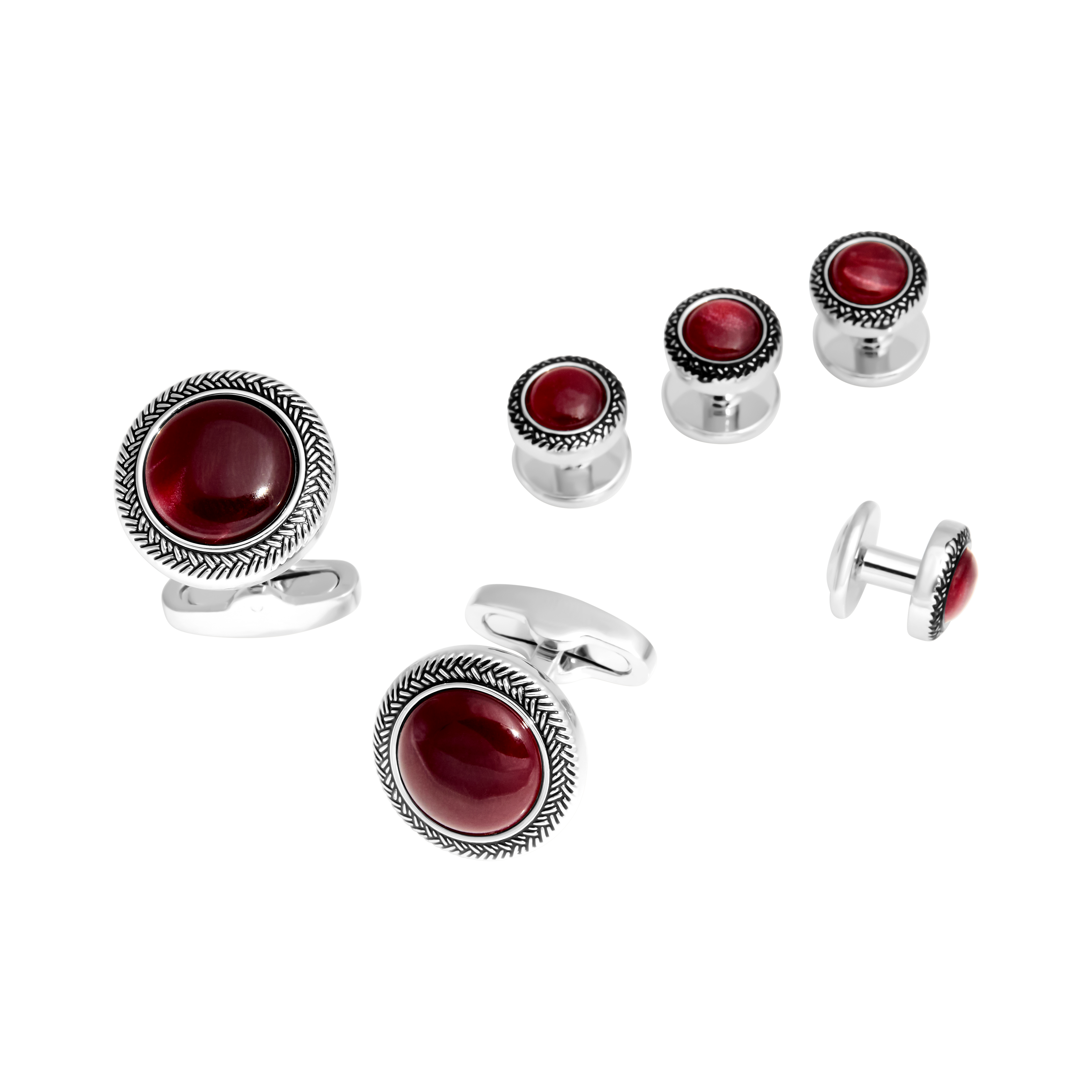 Burgundy Braided Border Cufflinks & Tuxedo Studs