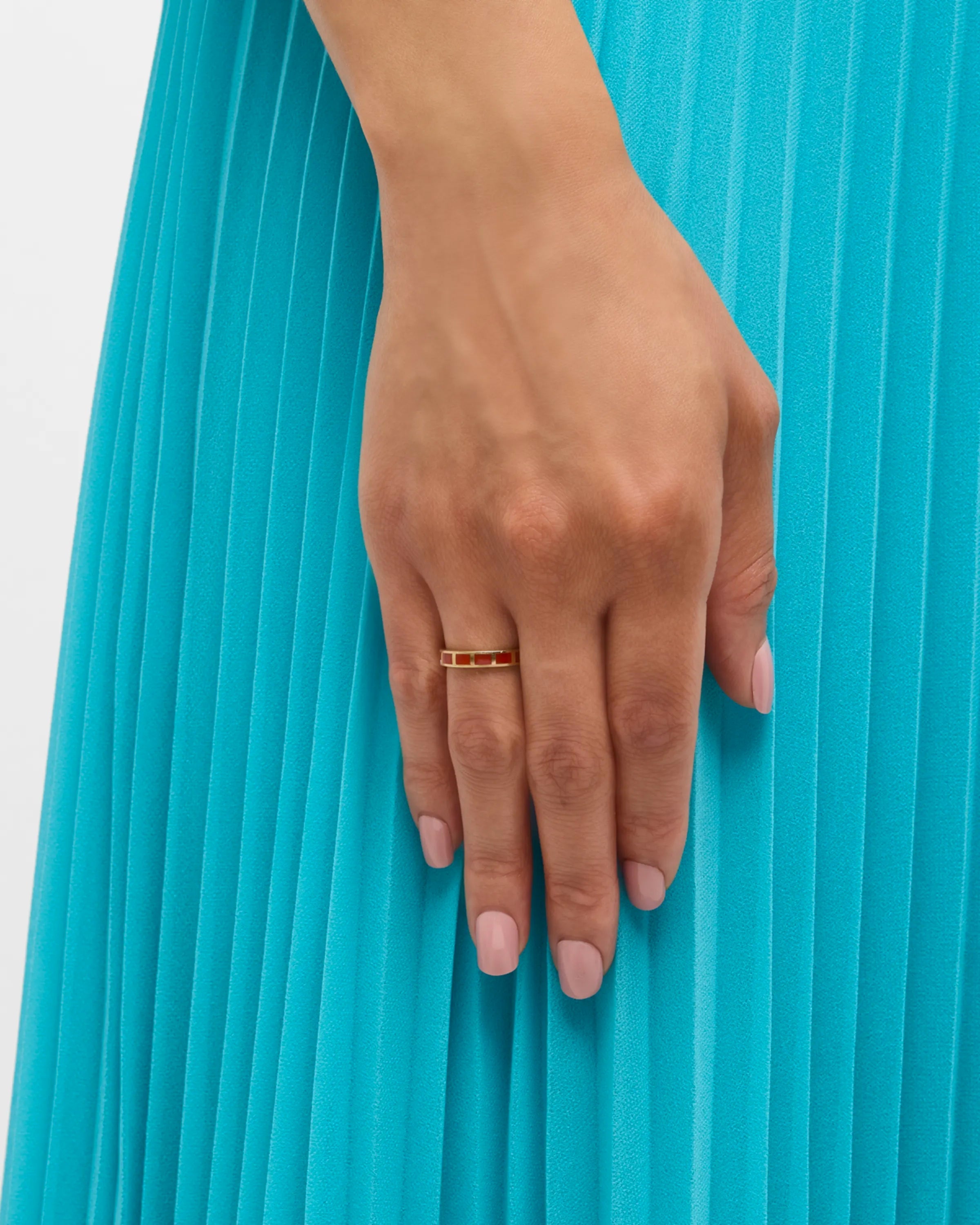 Red carnelian segment band ring in 18k gold vermeil