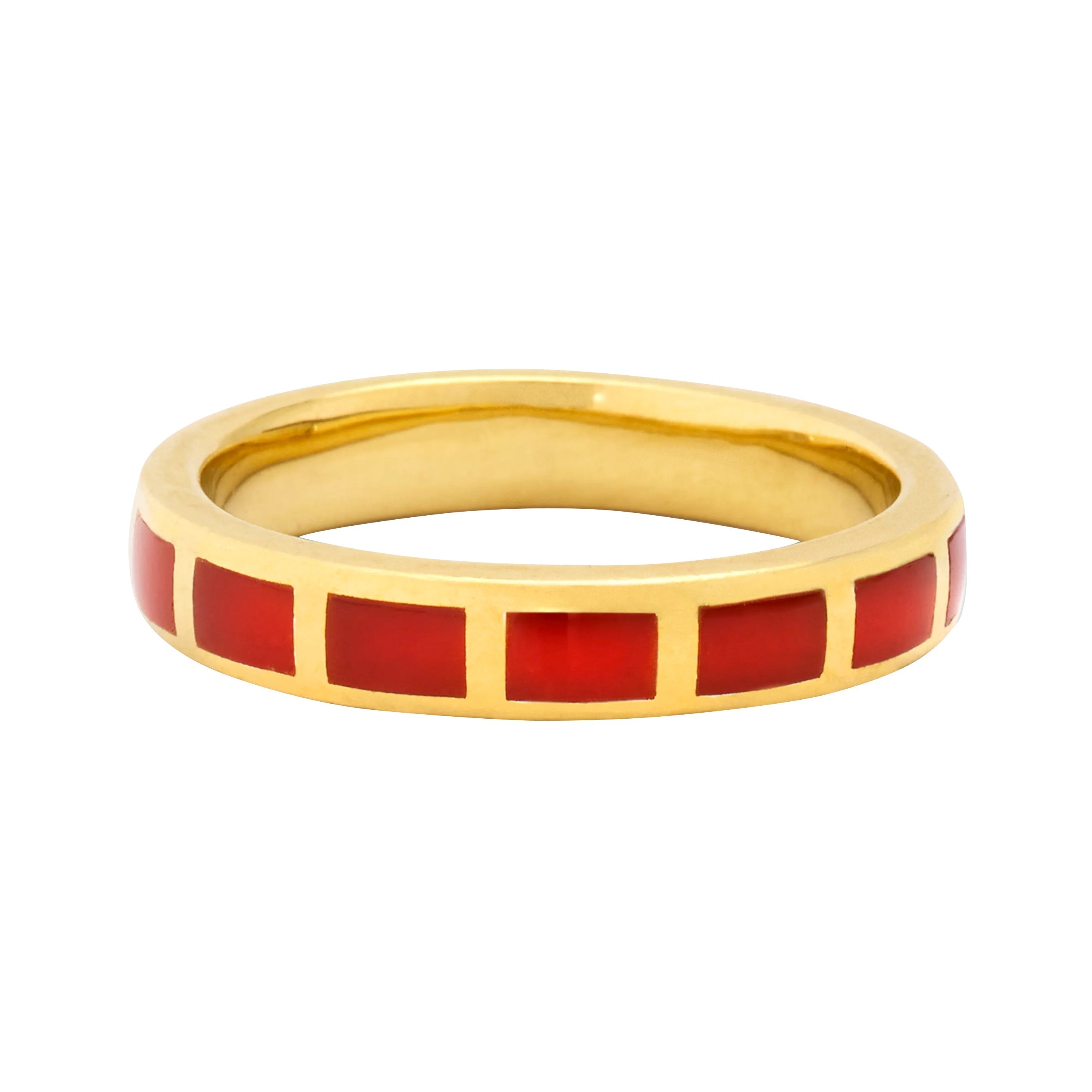 Red carnelian segment band ring in 18k gold vermeil