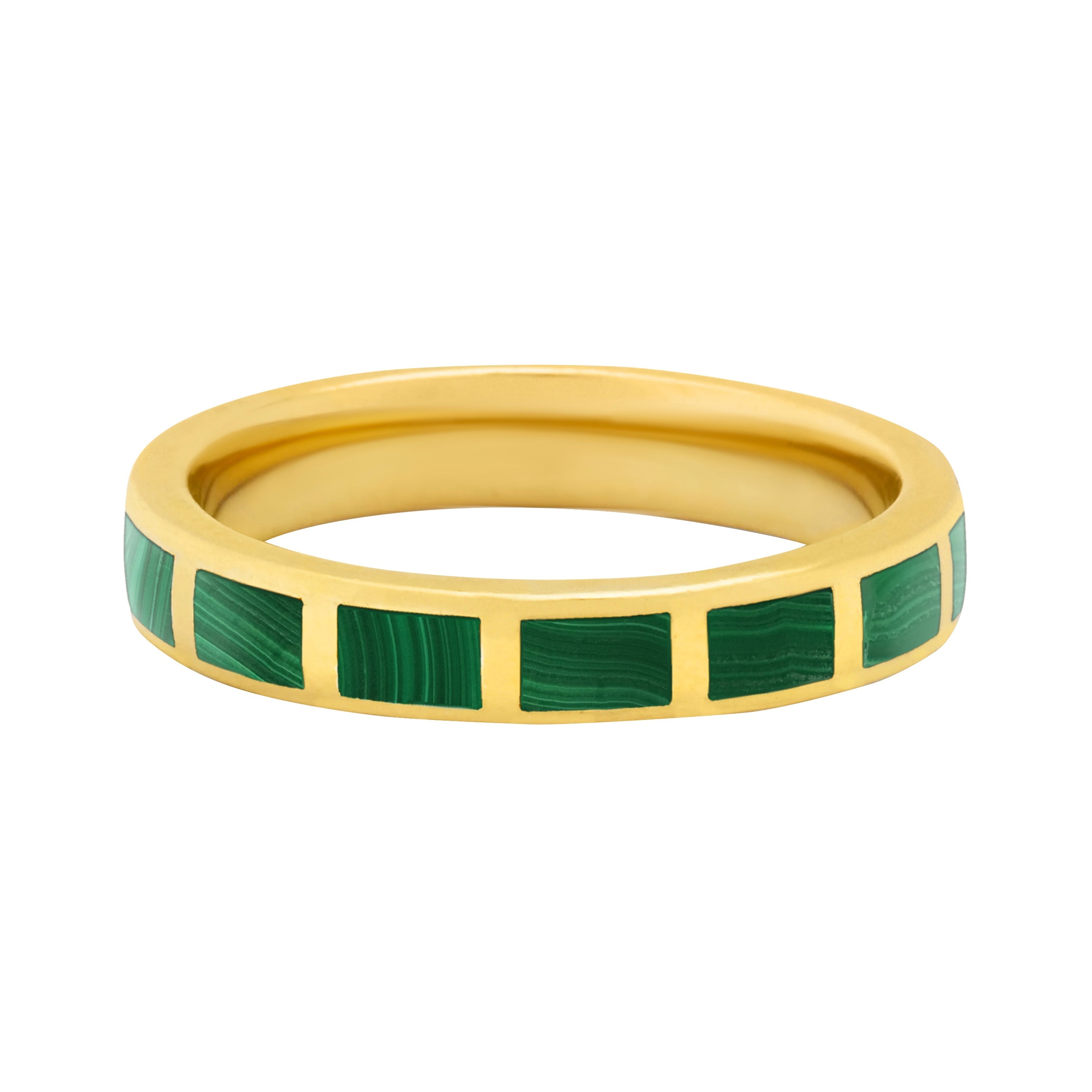 Green malachite segment band ring in 18k gold vermeil