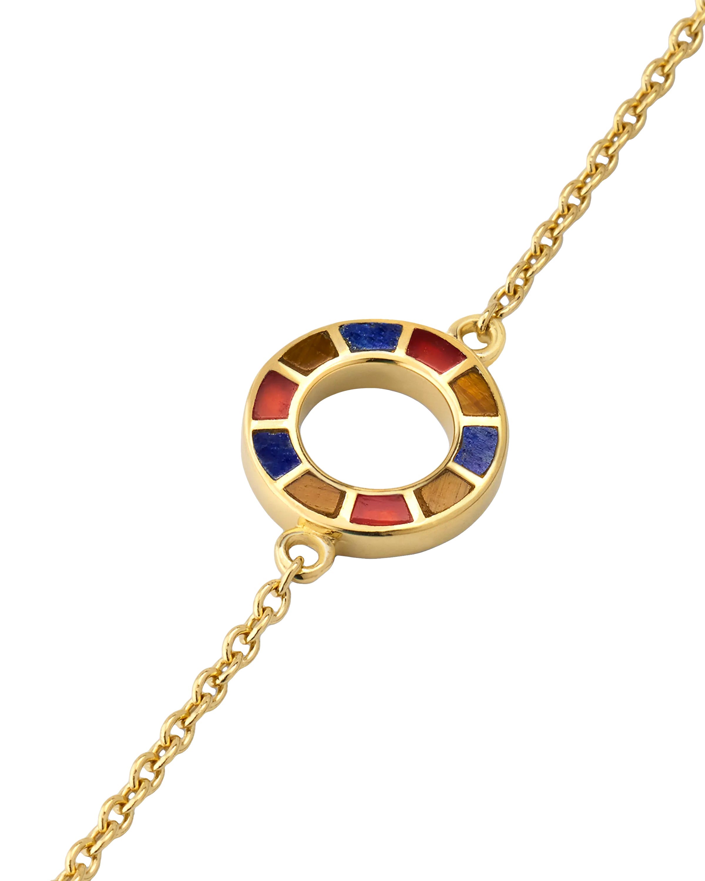 Multicolor enamel open circle station necklace on adjustable gold cable chain — Jan Leslie