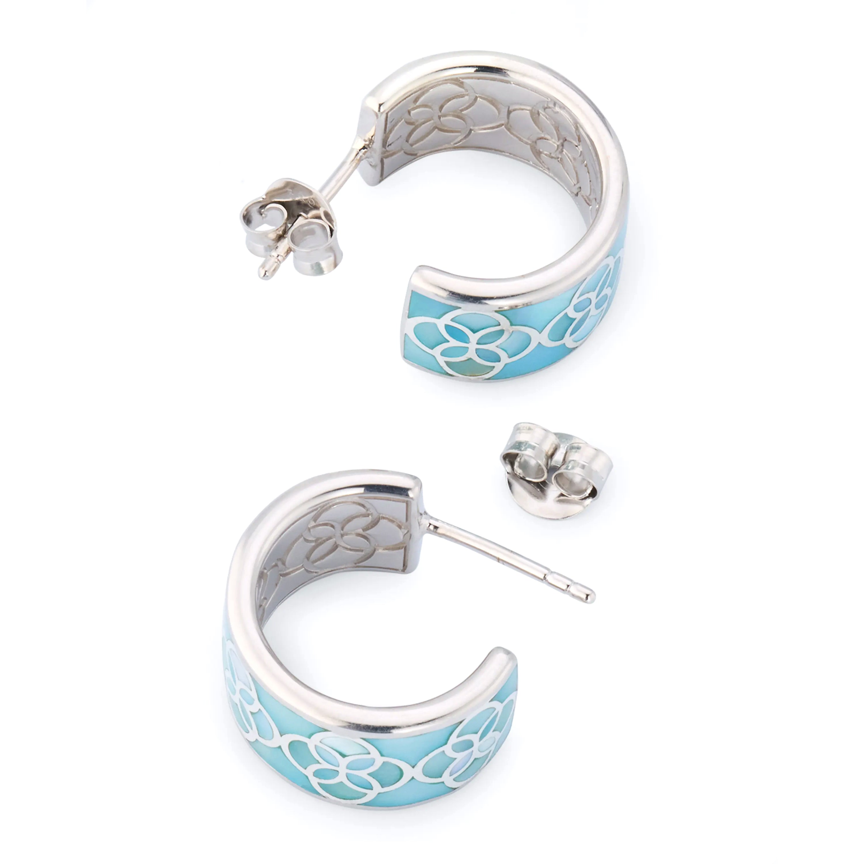 Petal Blue Mother of Pearl Sterling Huggie Earrings