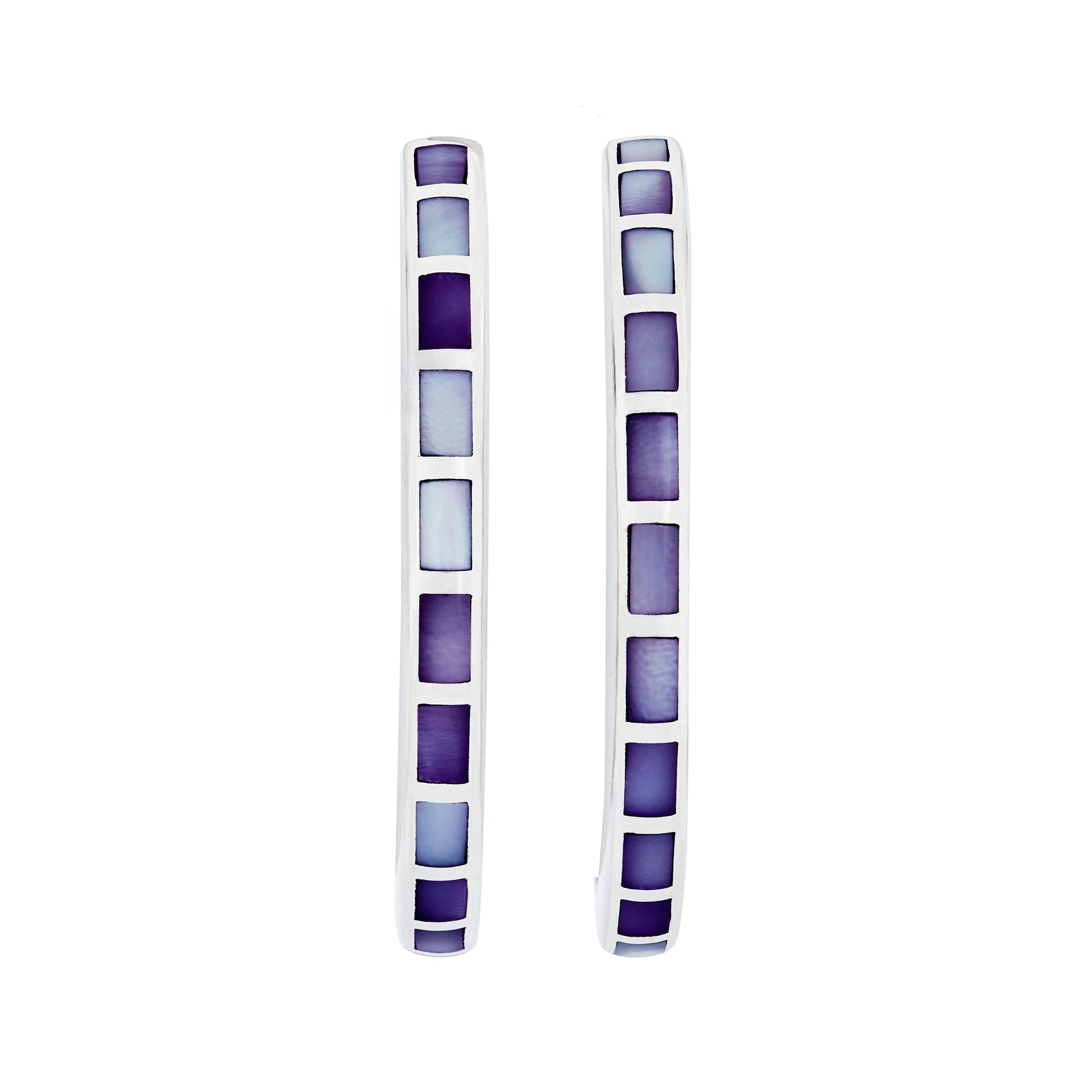 Ombré lavender mother of pearl tile sterling silver hoop earring