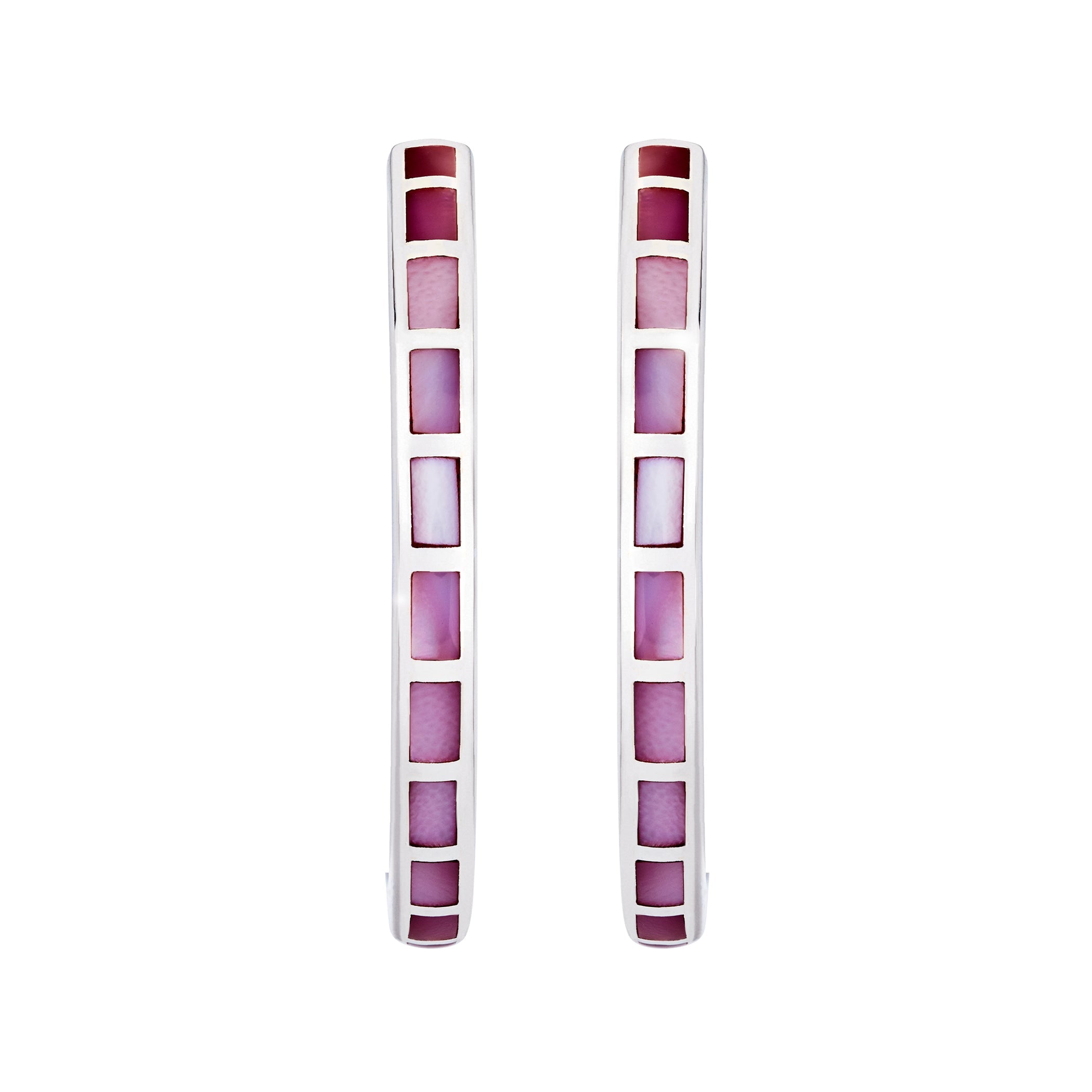 Ombré purple and lavender mother of pearl tile sterling silver hoop earrings