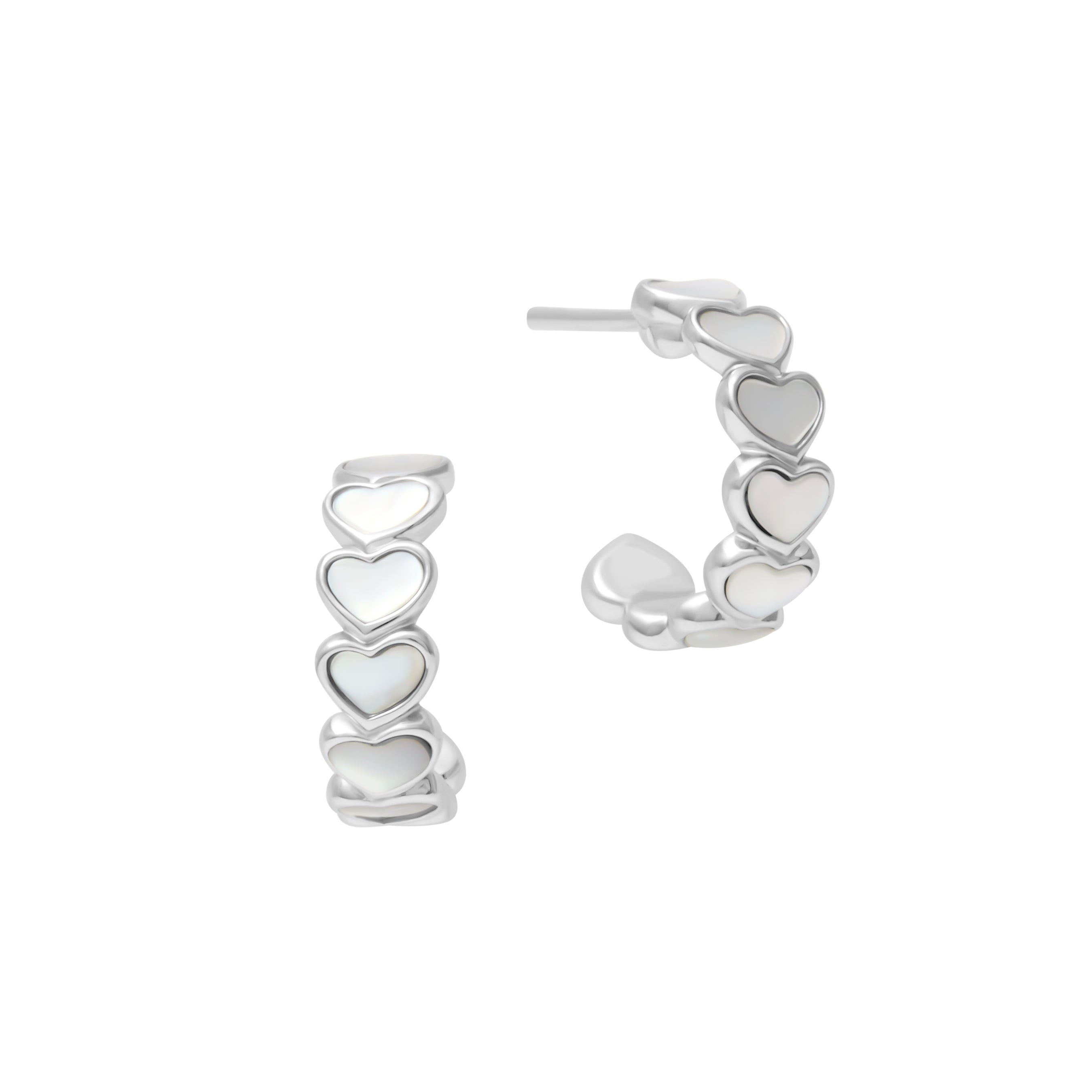Sterling silver mother-of-pearl heart hoop earrings