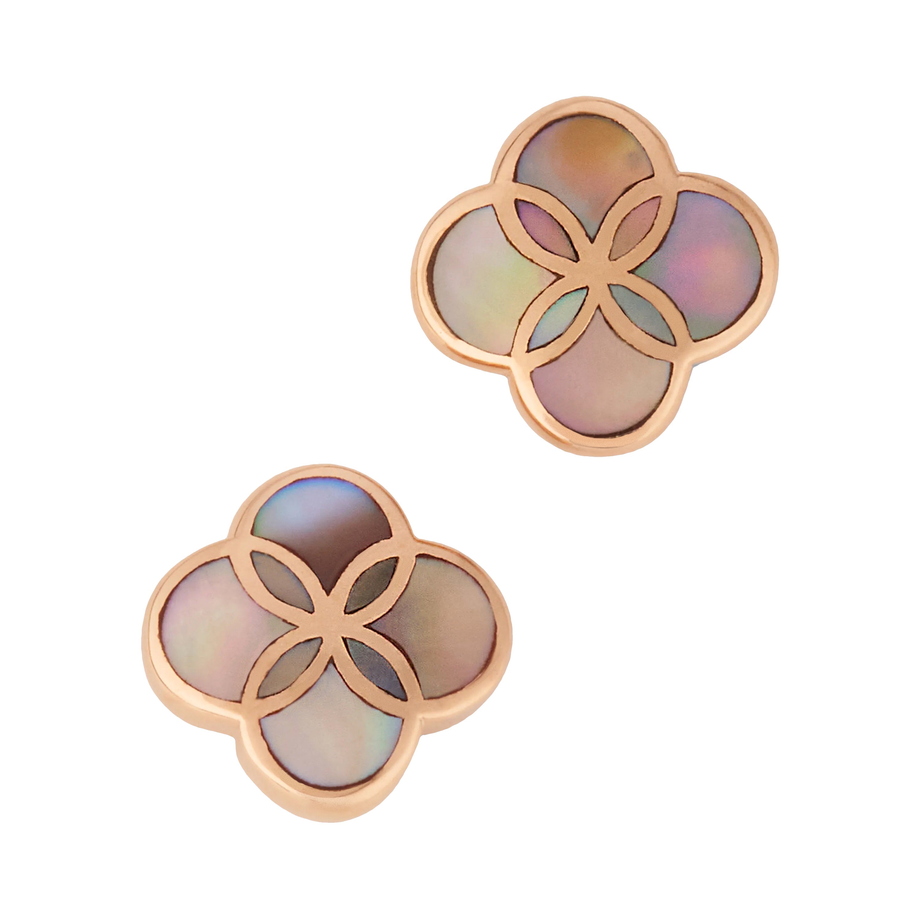 Rose Gold Vermeil Taupe-Pink Mother-of-Pearl Petal Seed of Life Kids' Stud Earrings | Jan Leslie