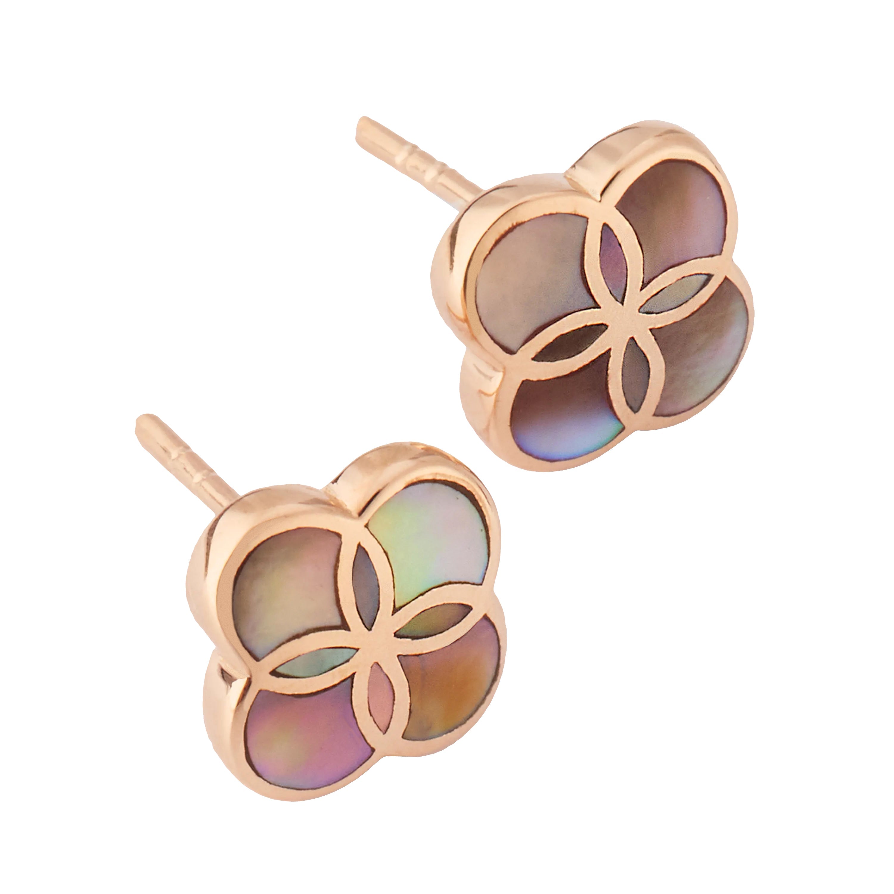 Rose Gold Vermeil Taupe-Pink Mother-of-Pearl Petal Seed of Life Kids' Stud Earrings | Jan Leslie