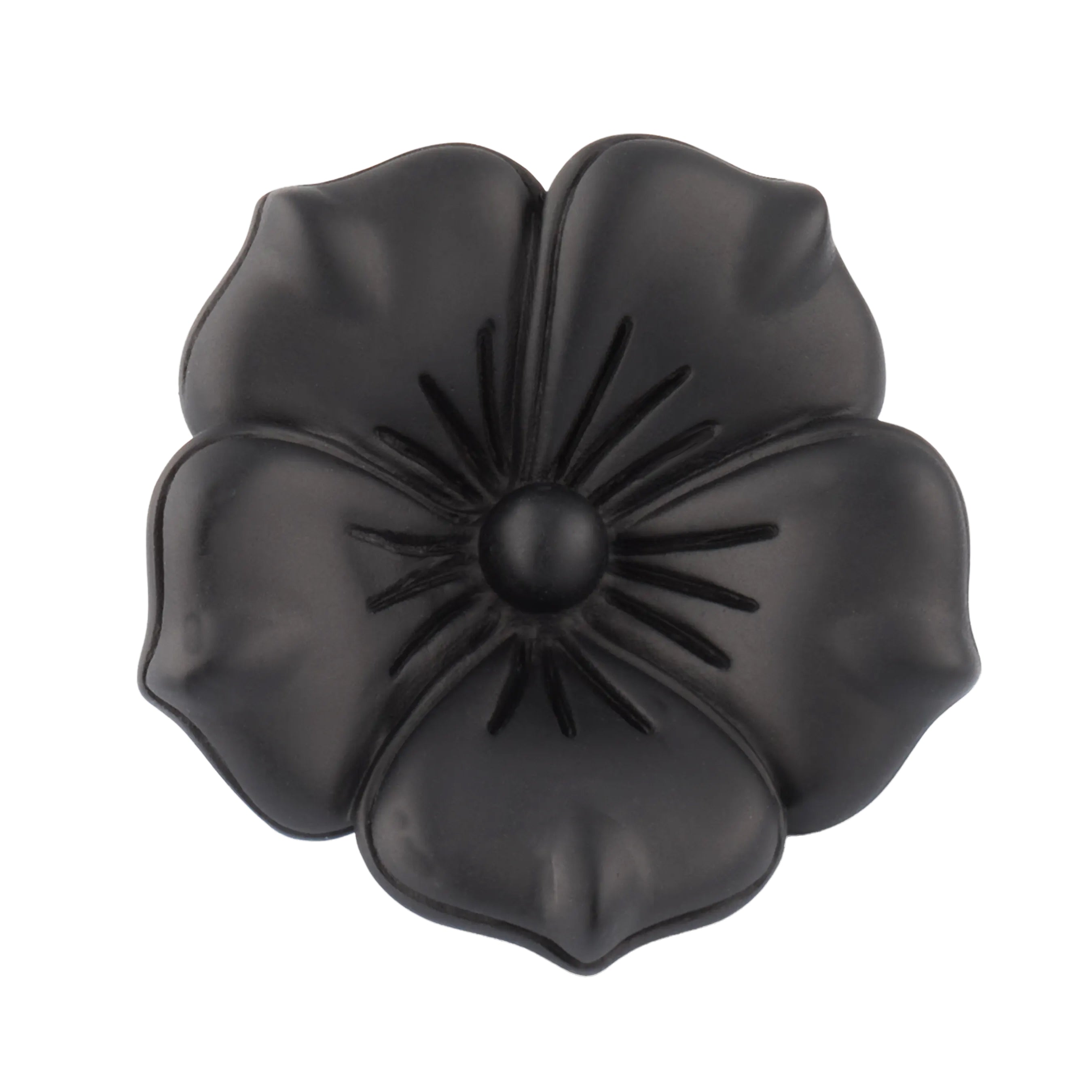  White pearl sculpted flower lapel pin with crystal center showing full silhouette on white background by Jan Leslie