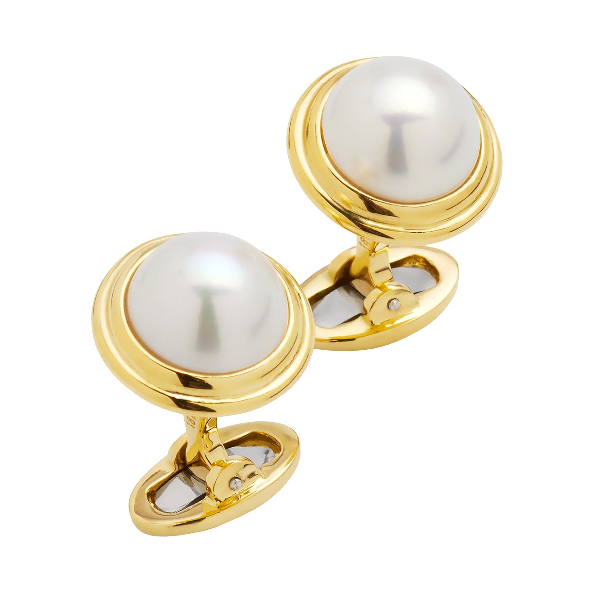 Round Mabé Pearl & Gold Vermeil Double-Grooved Bezel Cufflinks with Toggle Back — Jan Leslie Cufflinks and Accessories