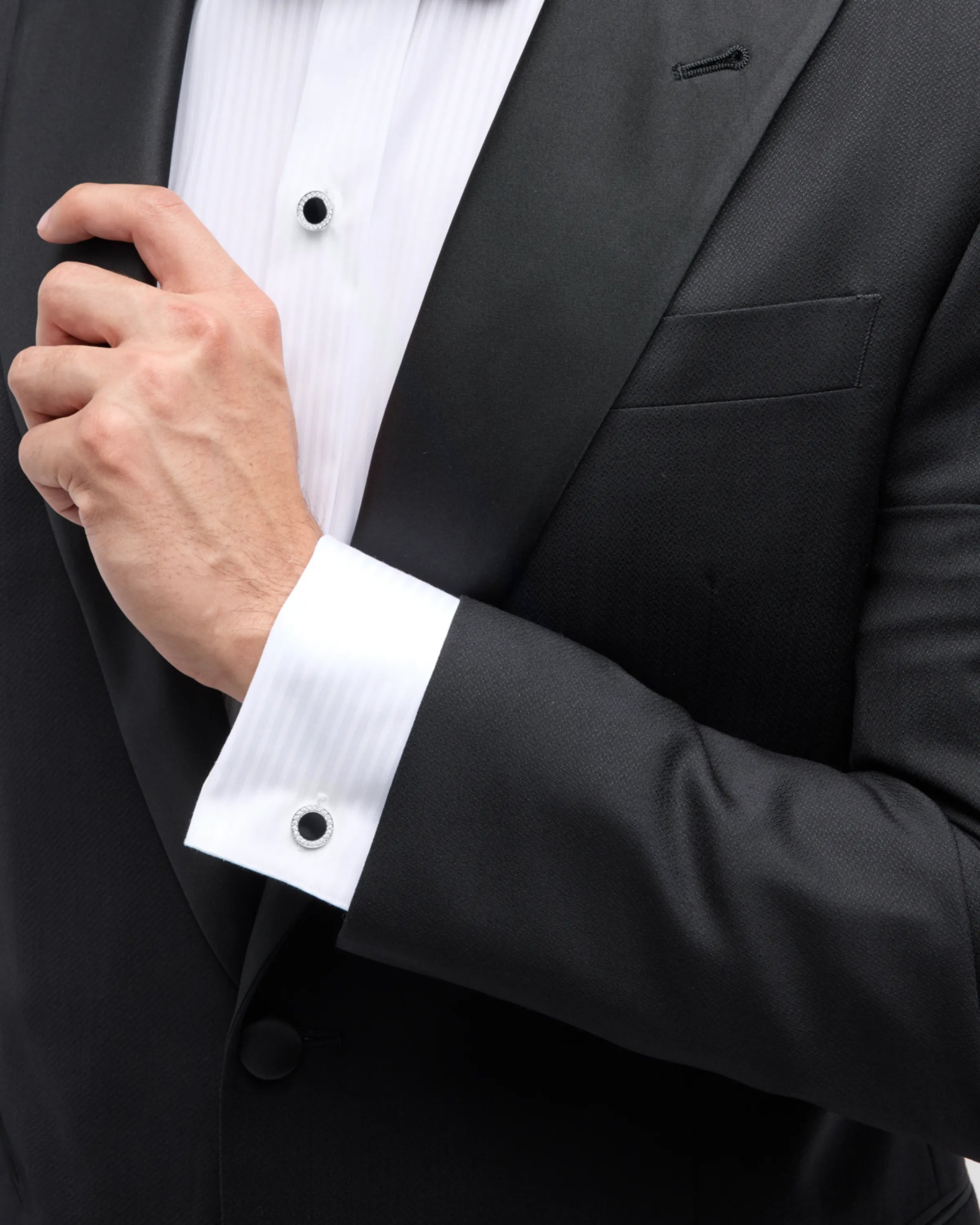 Black Onyx & Diamond 18k White Gold Tuxedo Studs