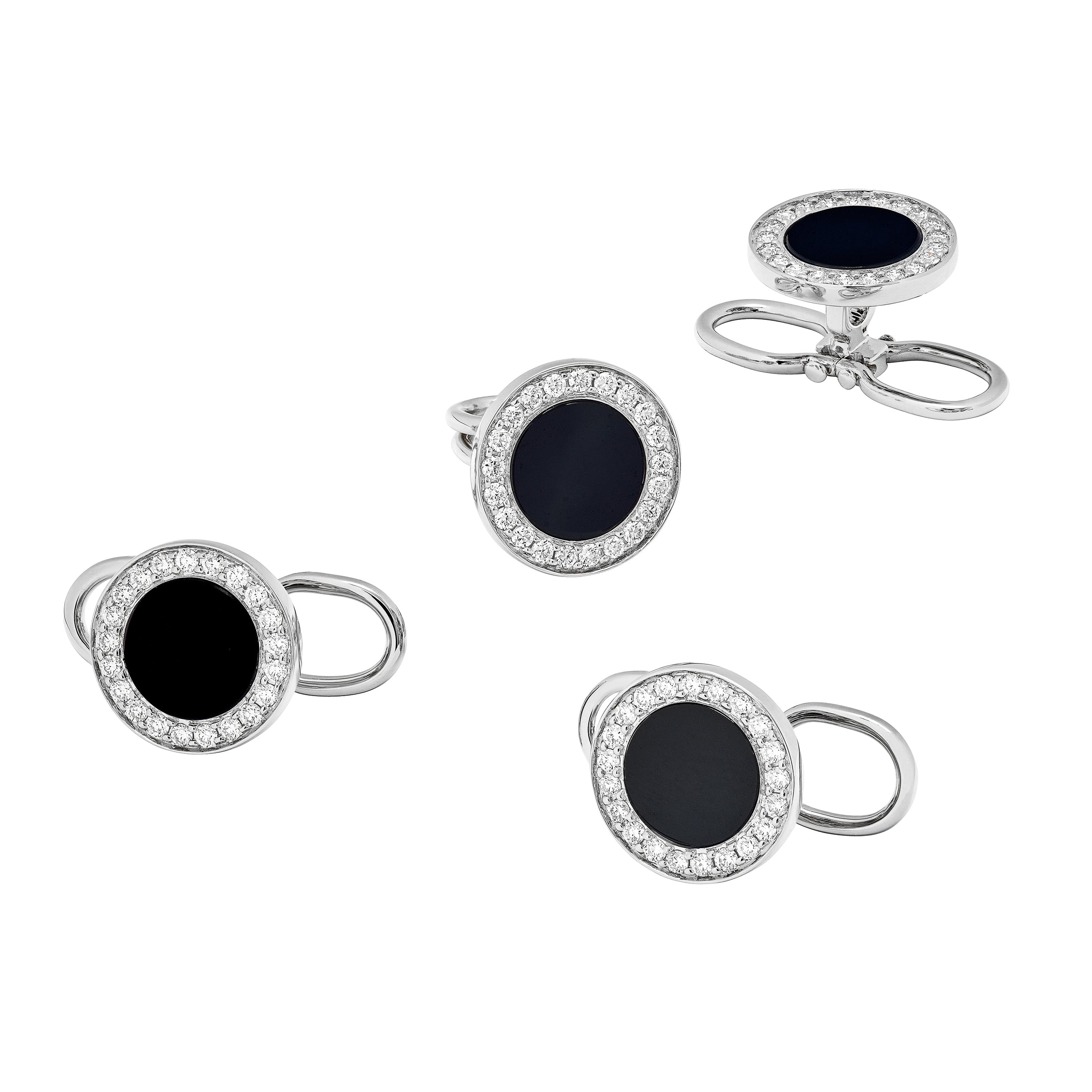 Black Onyx & Diamond 18k White Gold Tuxedo Studs