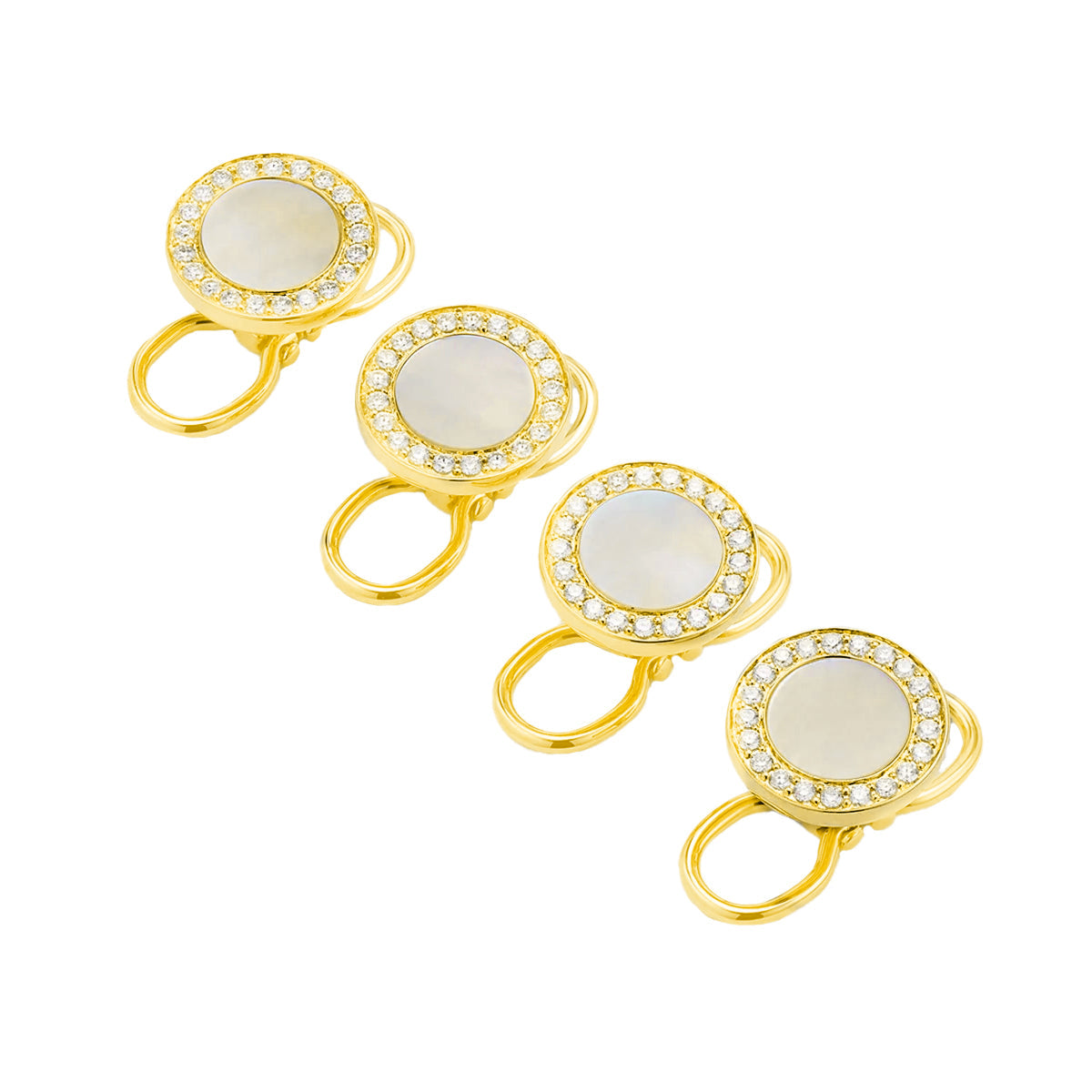 Mother of Pearl & Diamond 18k Gold Tuxedo Studs Set