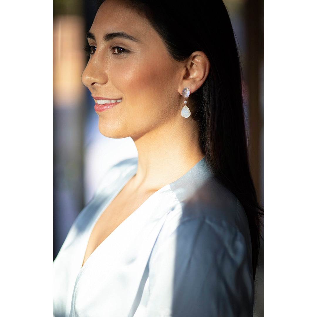 St. Moritz 18KT Gold Rainbow Moonstone & Diamond Earrings