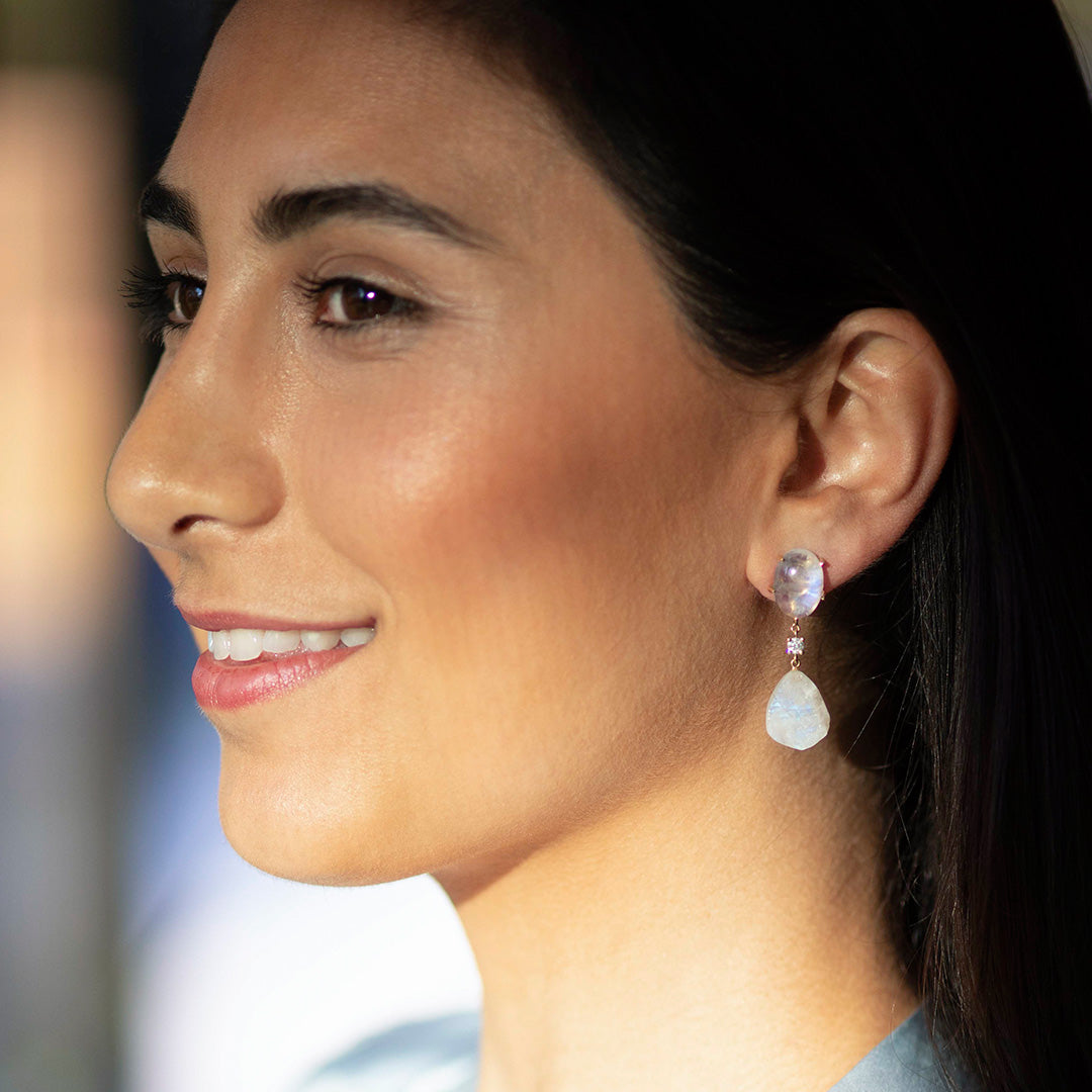 St. Moritz 18KT Gold Rainbow Moonstone & Diamond Earrings