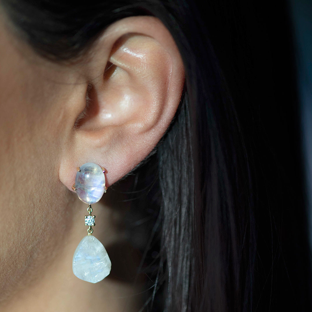 St. Moritz 18KT Gold Rainbow Moonstone & Diamond Earrings