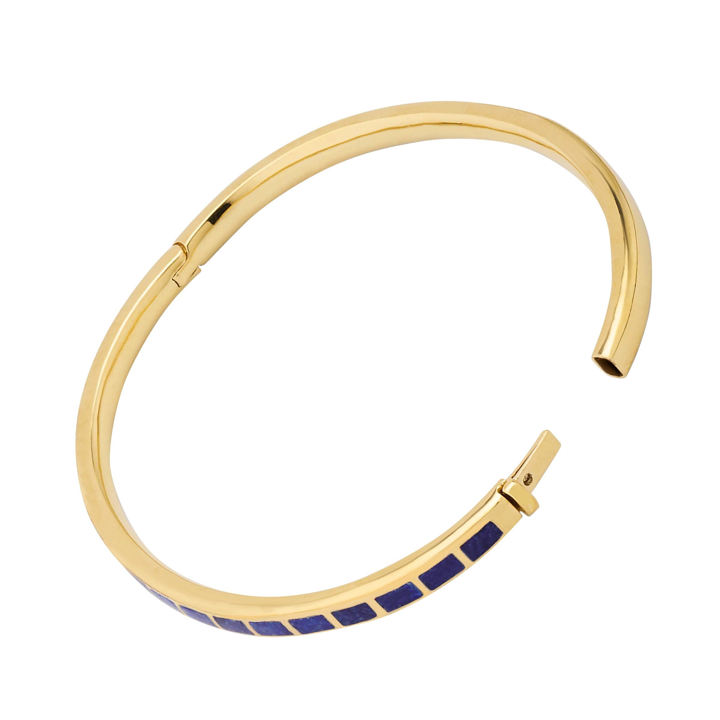 Channel-set lapis lazuli square tile gold vermeil open cuff bangle bracelet 