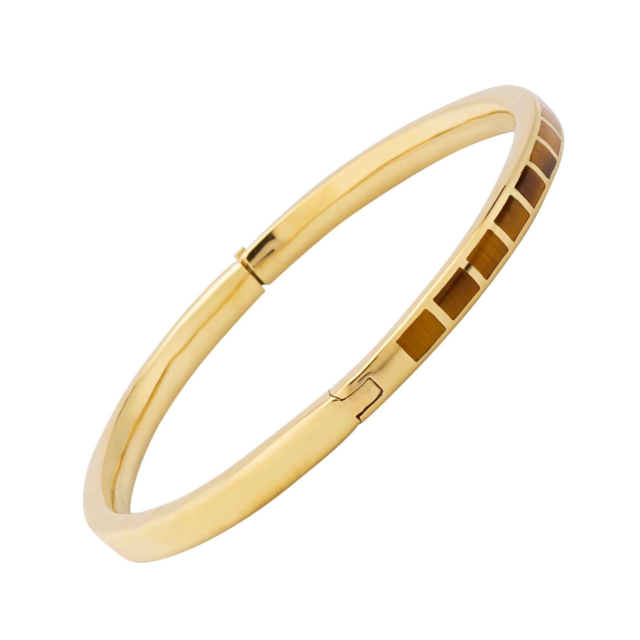 Channel-set tiger's eye square tile gold vermeil hinged bangle bracelet