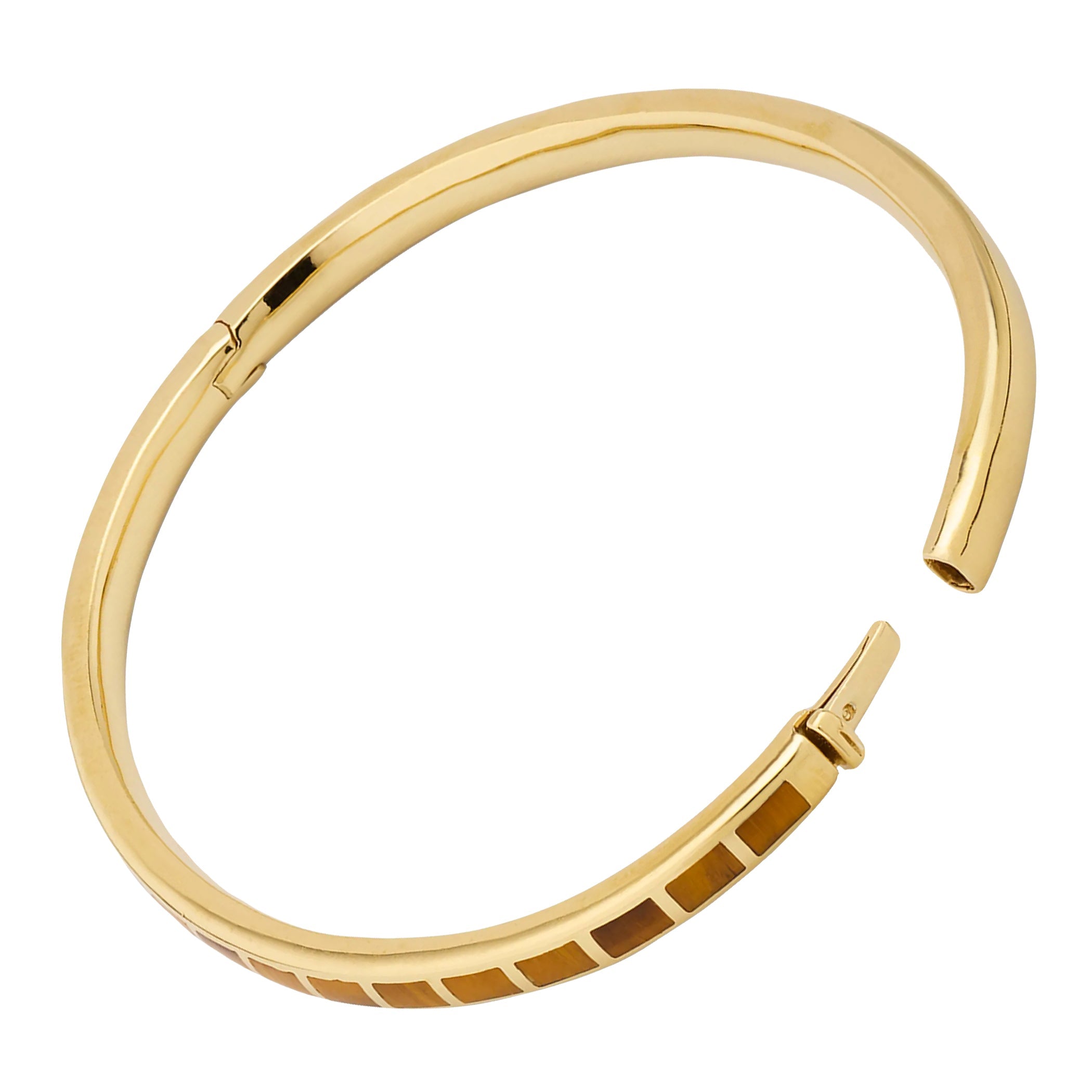 Channel-set turquoise square tile gold vermeil hinged bangle bracelet