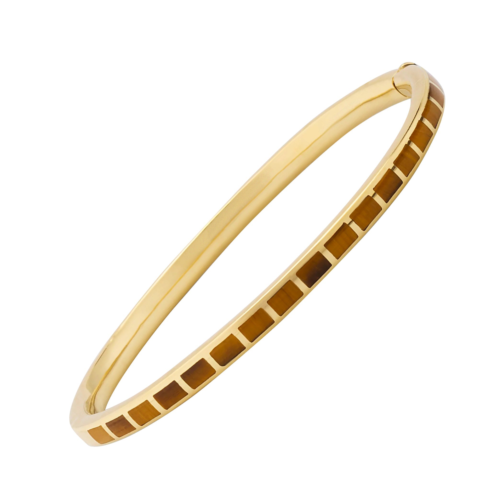 Channel-set tiger's eye square tile gold vermeil hinged bangle bracelet