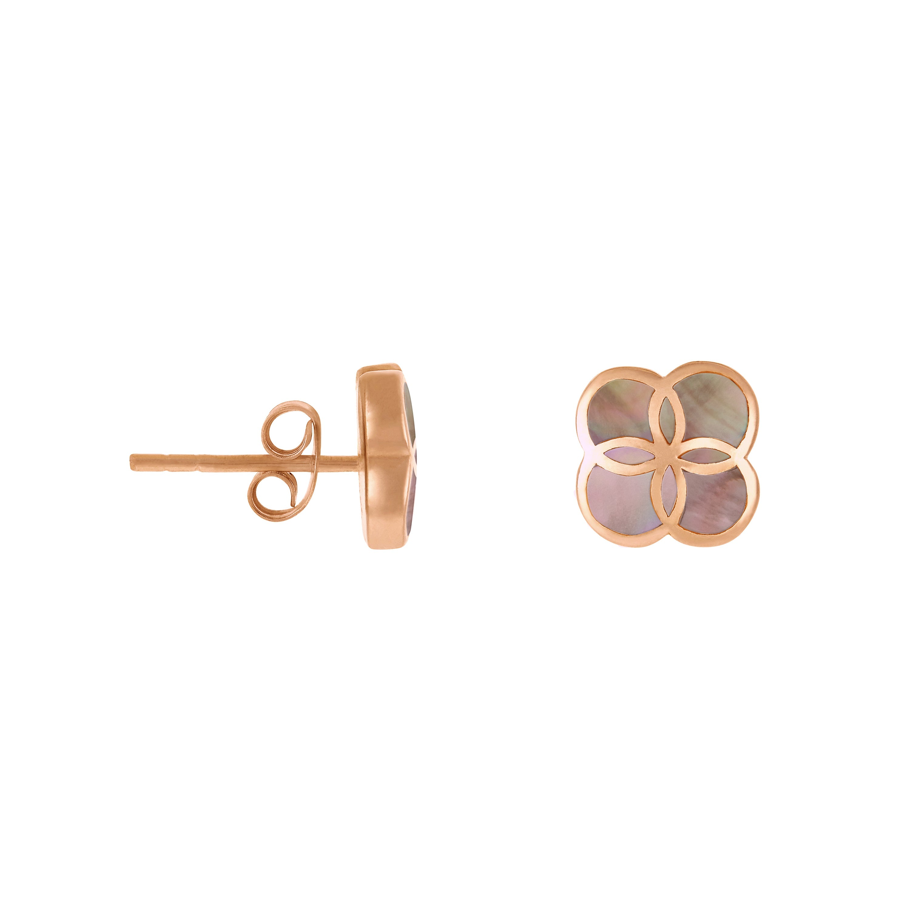 Rose Gold Vermeil Taupe-Pink Mother-of-Pearl Petal Seed of Life Kids' Stud Earrings | Jan Leslie