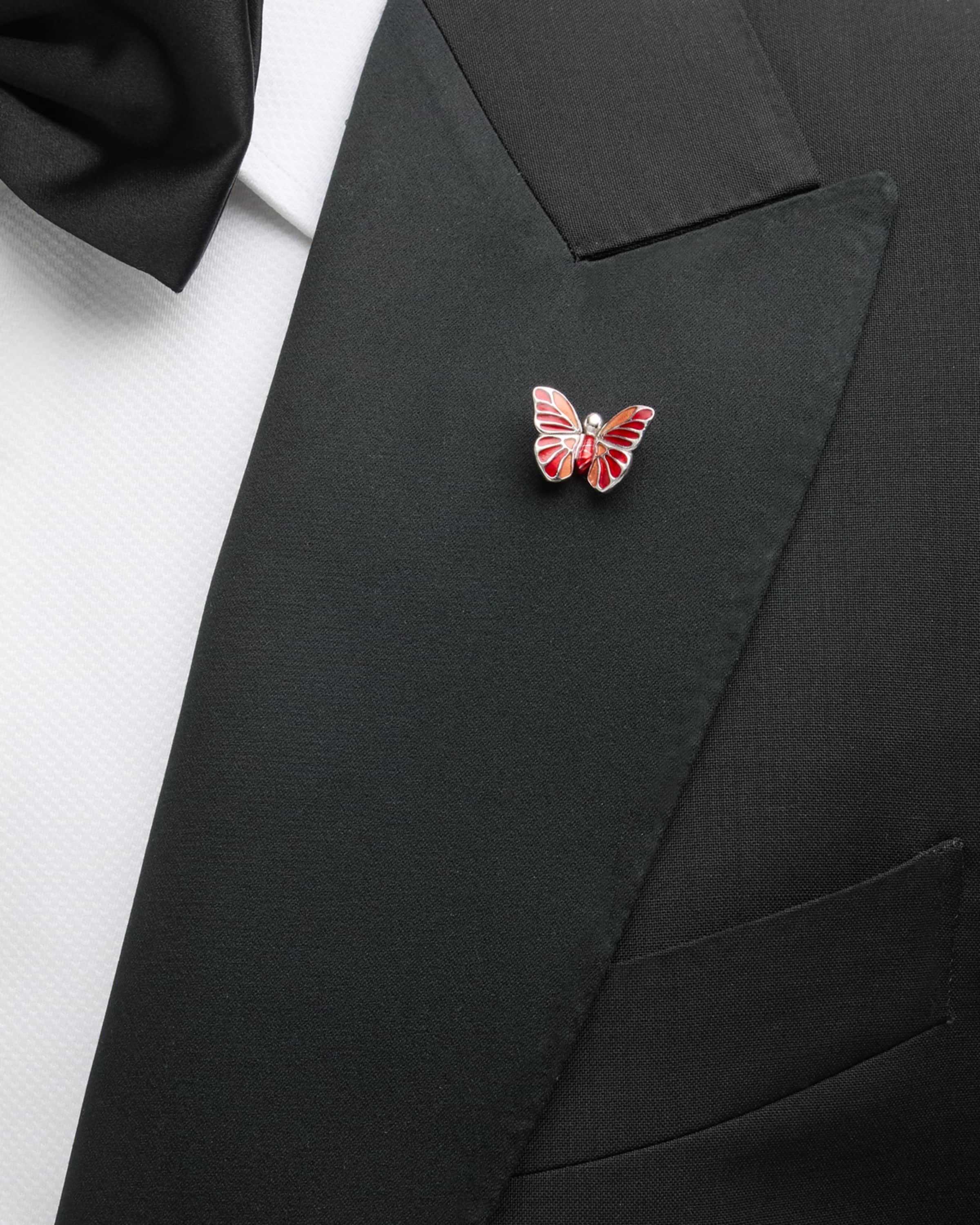 Hand Painted Enamel Butterfly Sterling Silver Lapel Pin