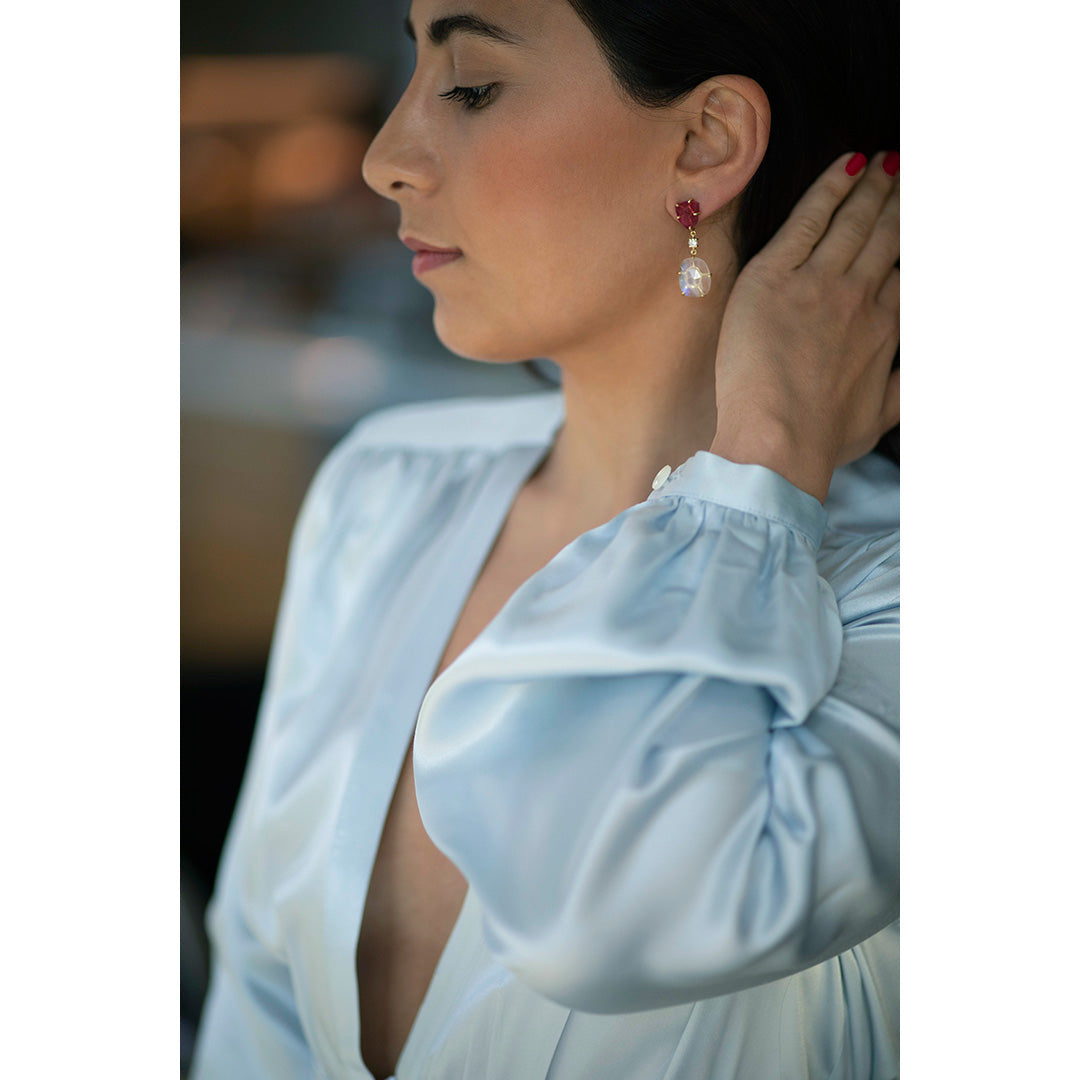 La Boca 18KT Pink Tourmaline, Moonstone & Diamond Earrings