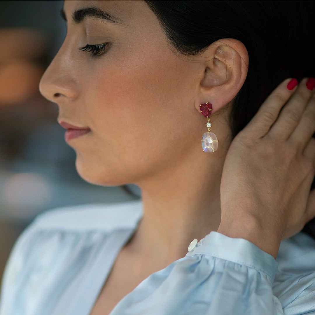 La Boca 18KT Pink Tourmaline, Moonstone & Diamond Earrings