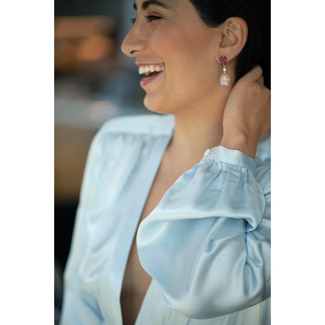 La Boca 18KT Pink Tourmaline, Moonstone & Diamond Earrings