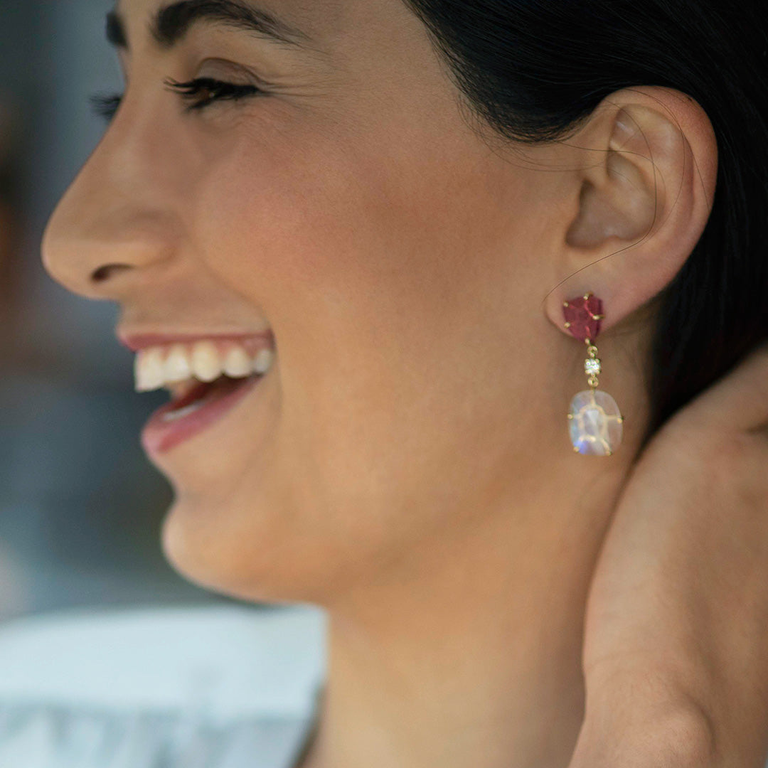 La Boca 18KT Pink Tourmaline, Moonstone & Diamond Earrings