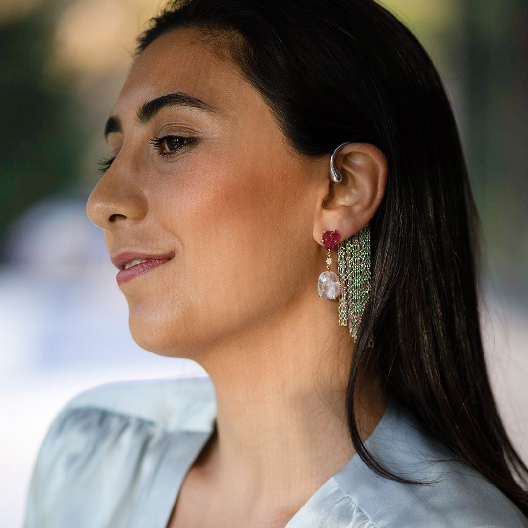 La Boca 18KT Pink Tourmaline, Moonstone & Diamond Earrings
