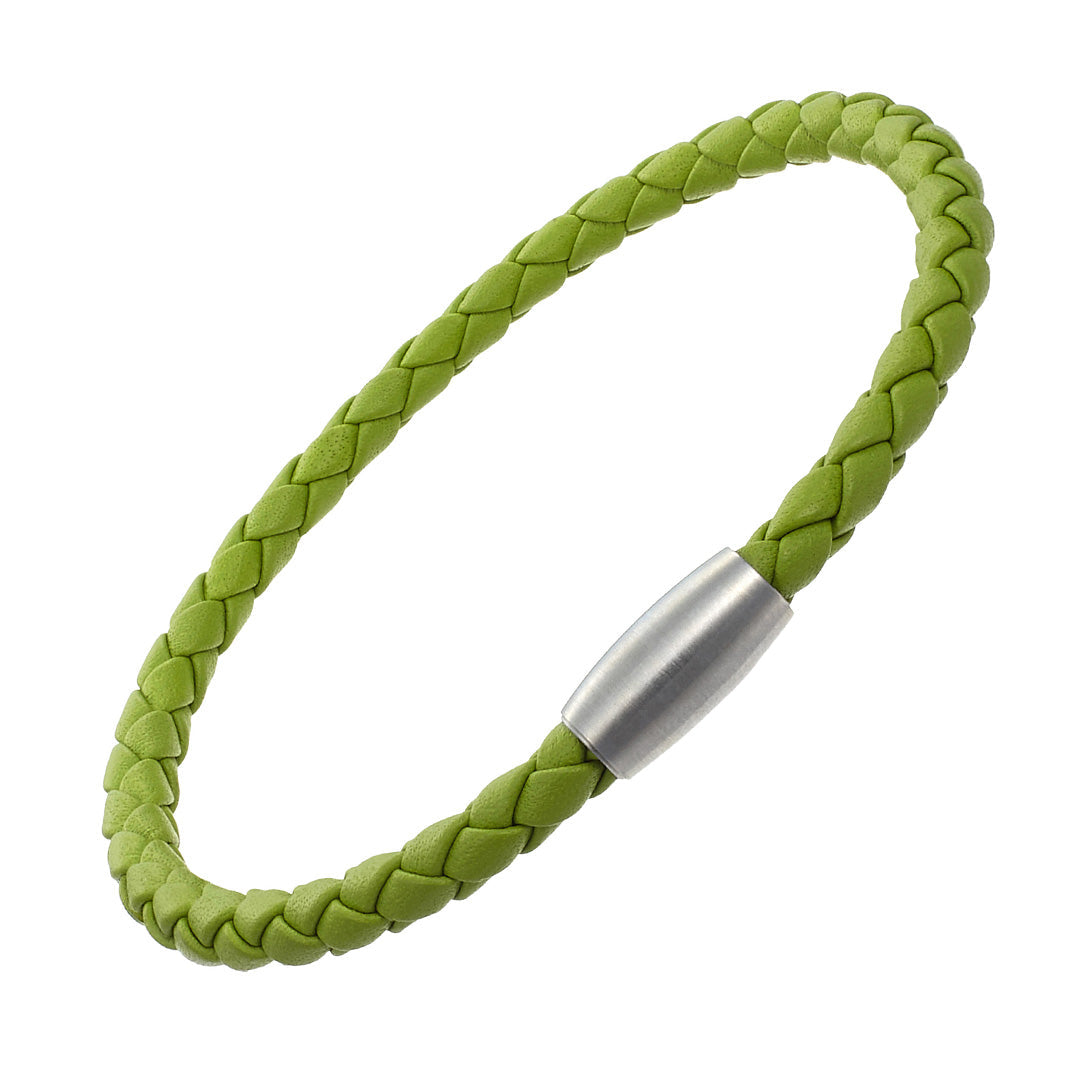 Lime green braided leather bracelet with magnetic clasp