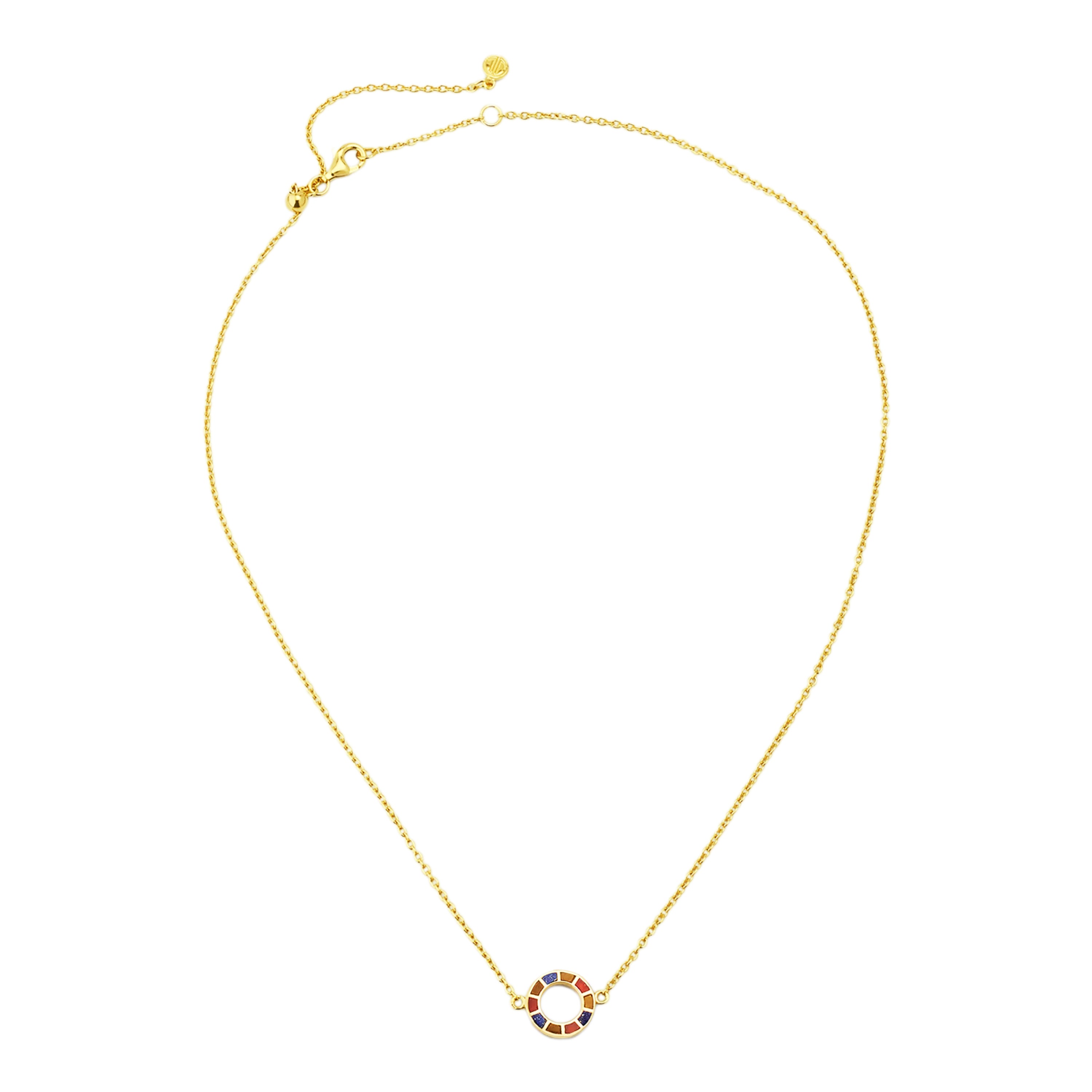 "Multicolor enamel open circle pendant bracelet on gold cable chain — Jan Leslie