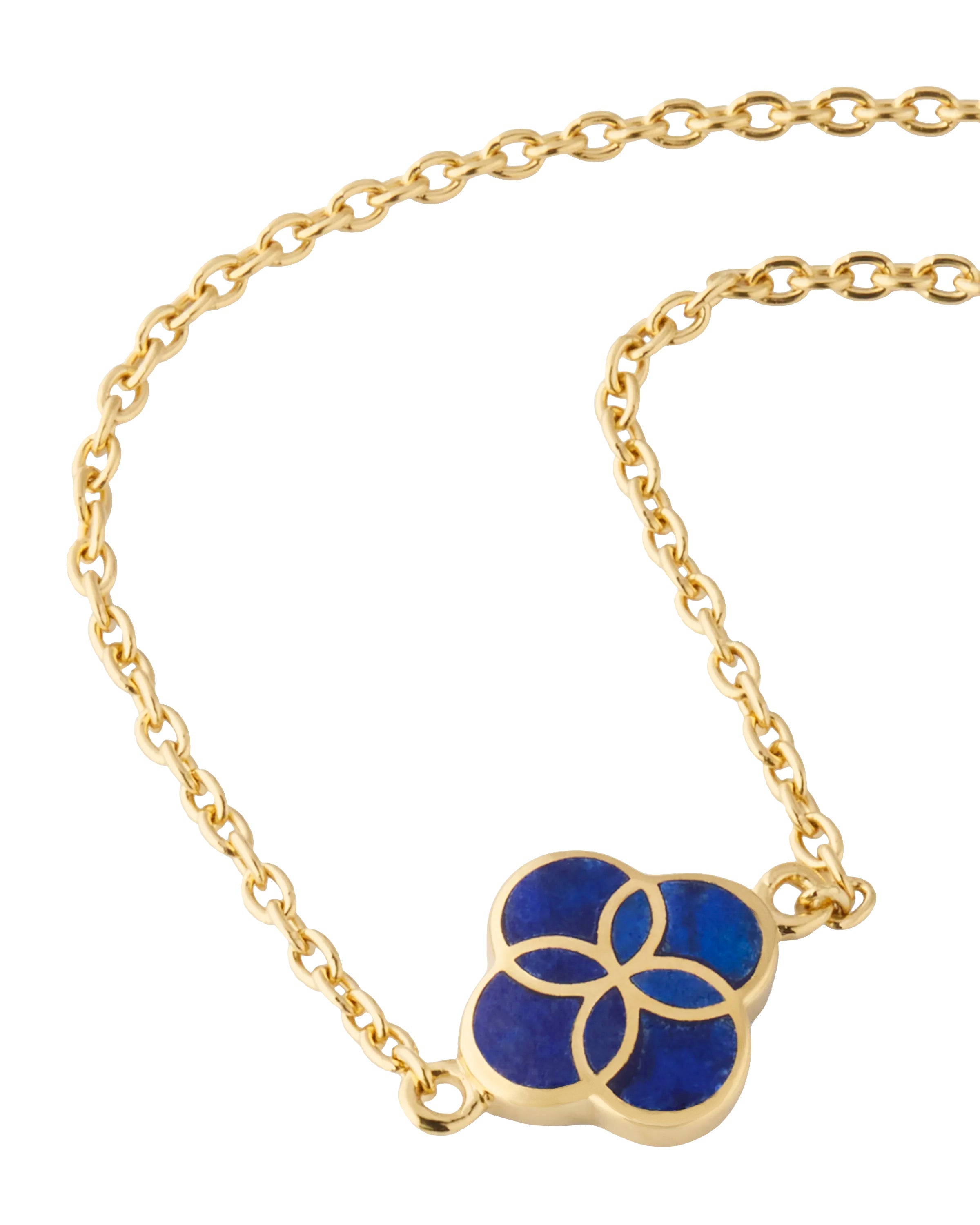 Lapis lazuli quatrefoil gold pendant necklace — Jan Leslie