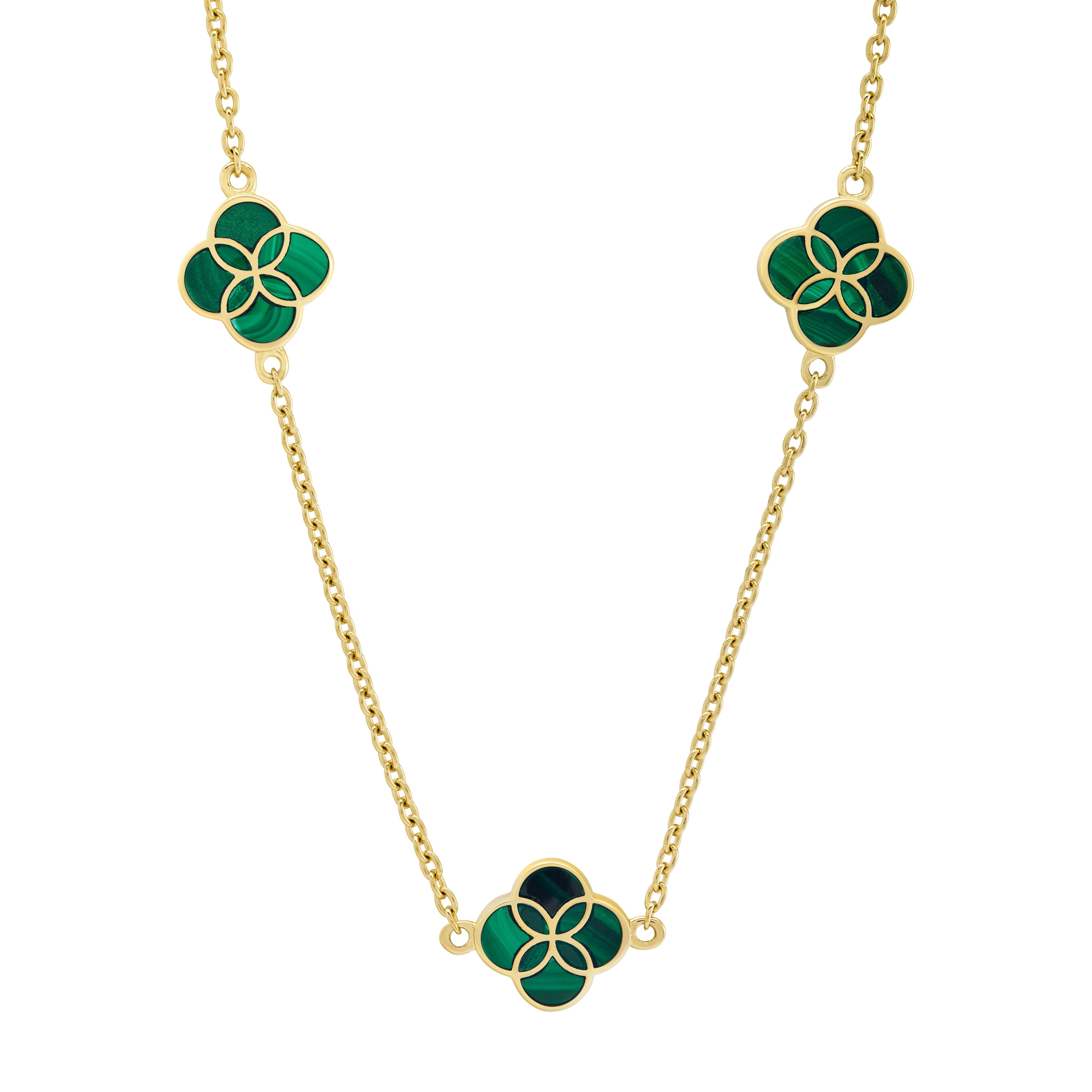 18K Gold Vermeil Malachite Petal Seed of Life Three-Station Necklace | Jan Leslie