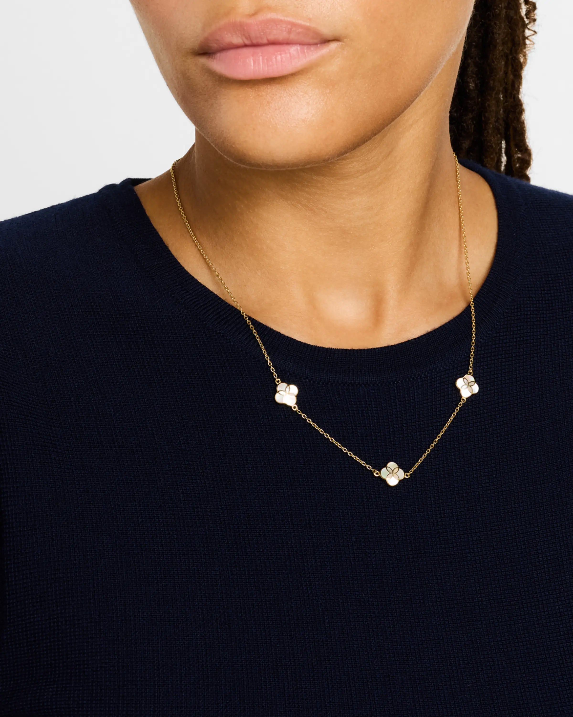  18K Gold Vermeil White Mother-of-Pearl Petal Three-Station Necklace