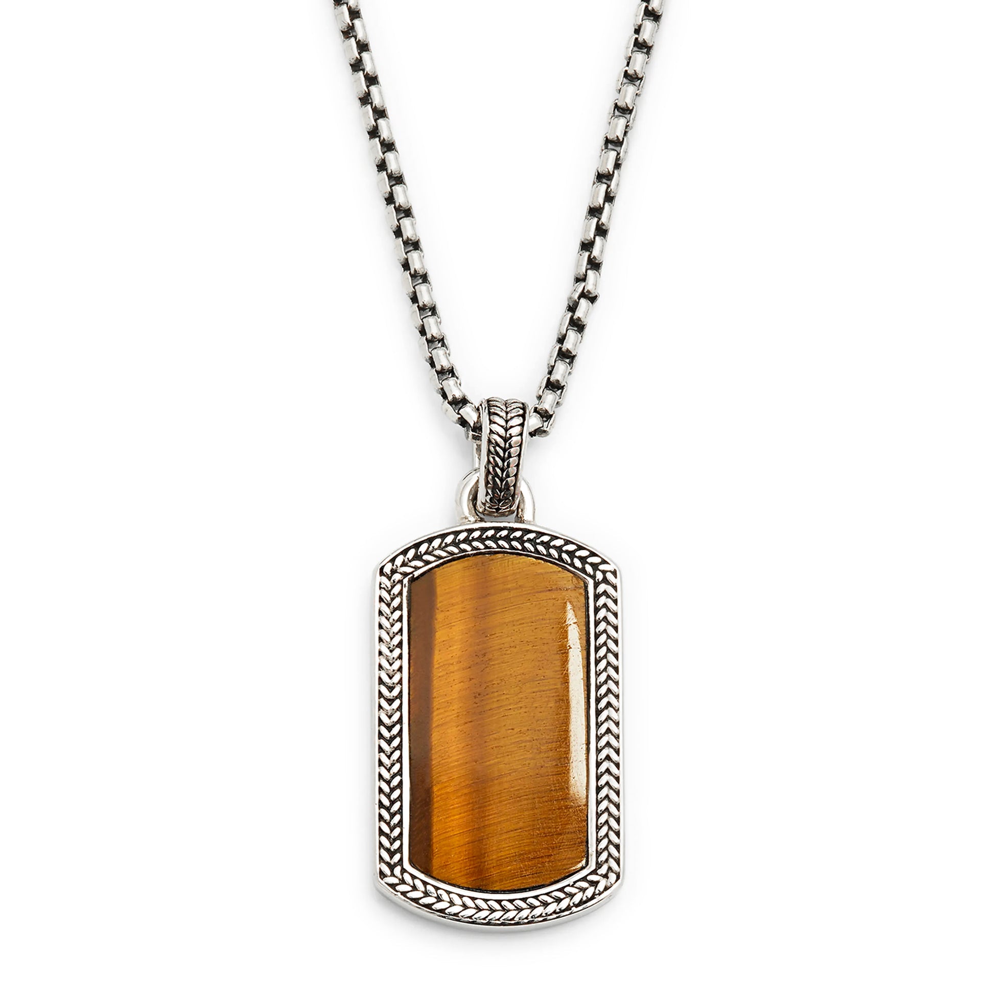 Tiger's Eye Gemstone Plaque Sterling Silver Pendant Necklace I Jan Leslie Cufflinks and Accessories. 
