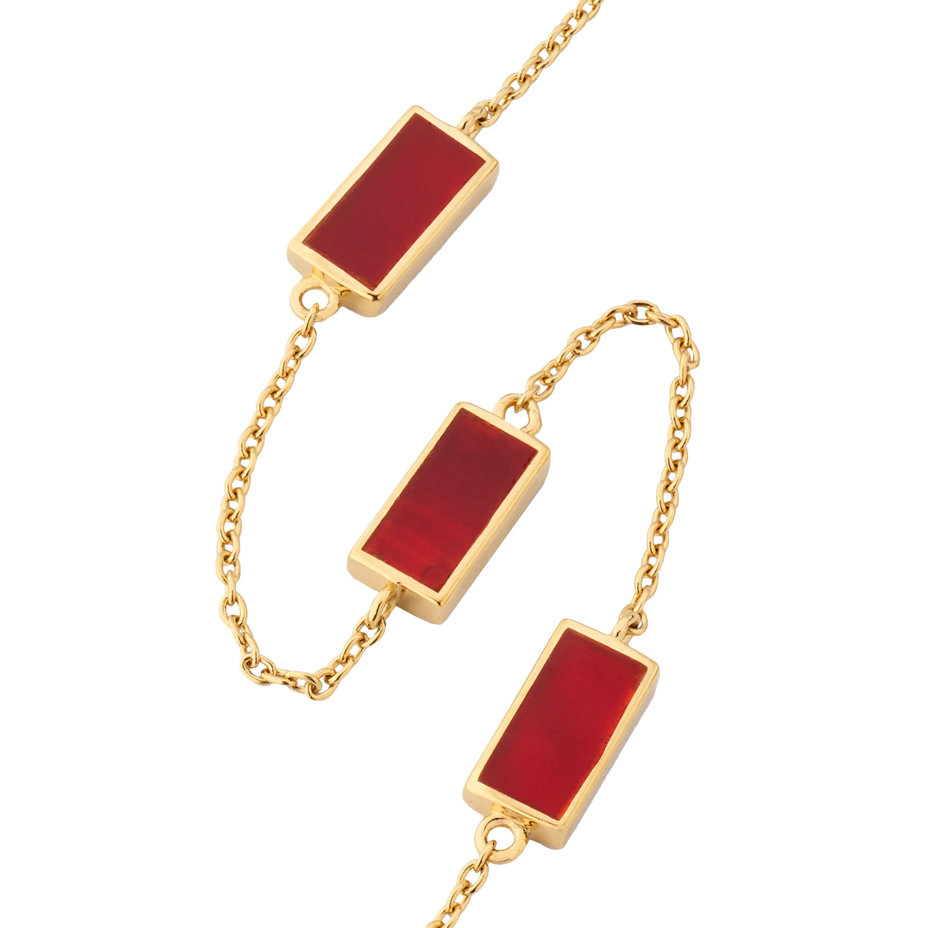 Gold vermeil four-station rectangular carnelian bezel necklace detail showing cable chain and station links by Jan Leslie.